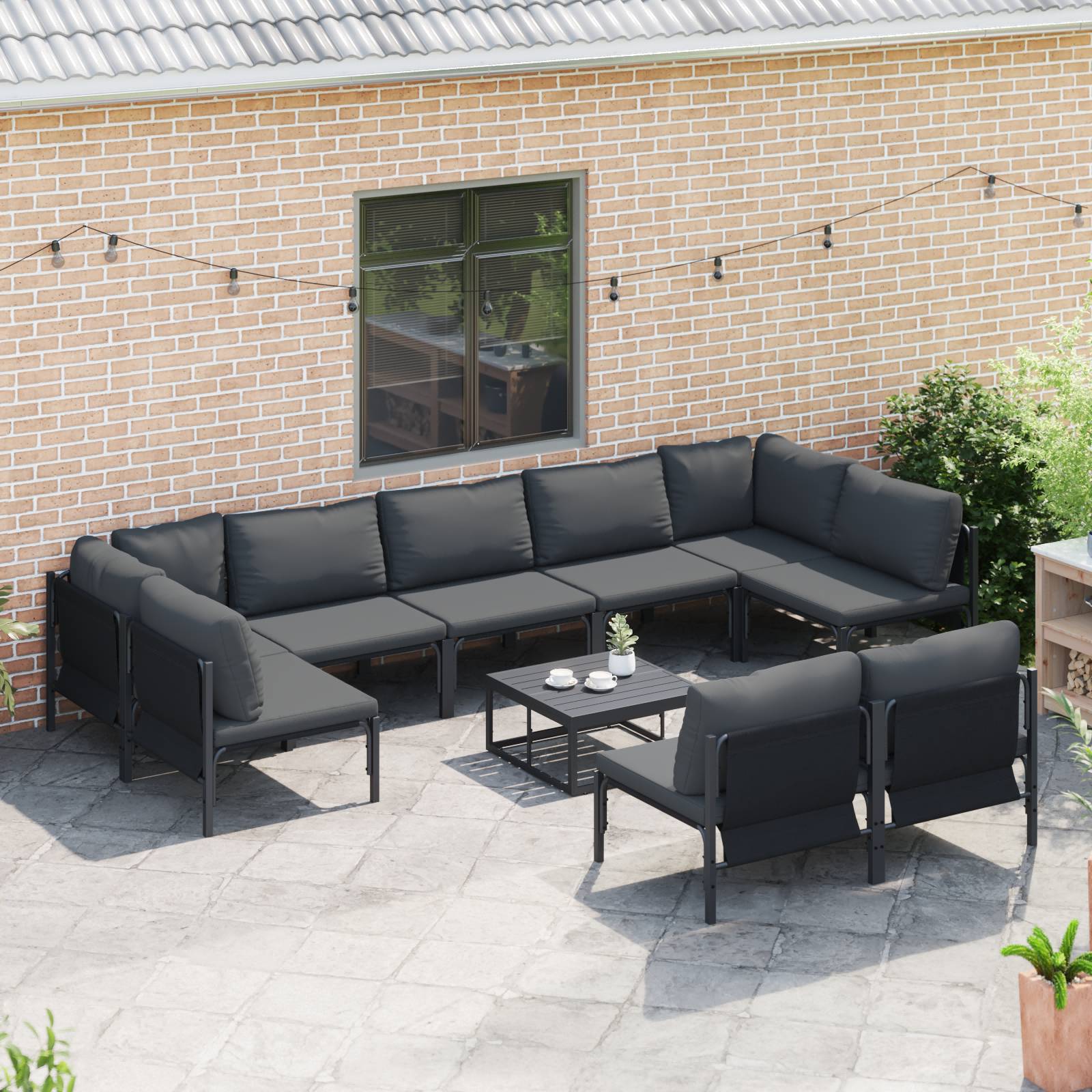 vidaXL Garten-Sofa-Set 10 pcs Anthrazit Stahl