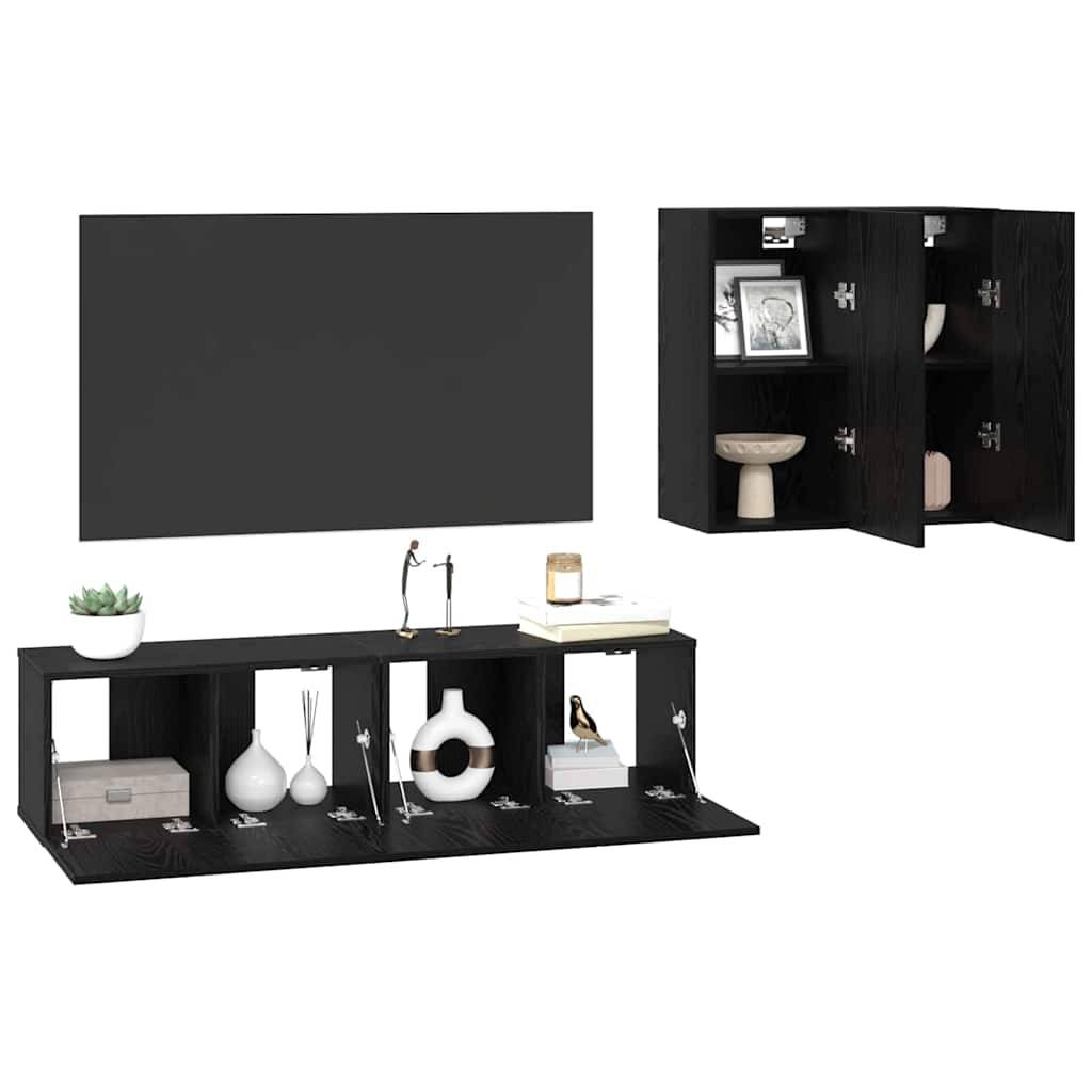 vidaXL TV-Schrank-Set mit Regal 4 pcs Schwarz Eiche 120 x 30 x 30 cm