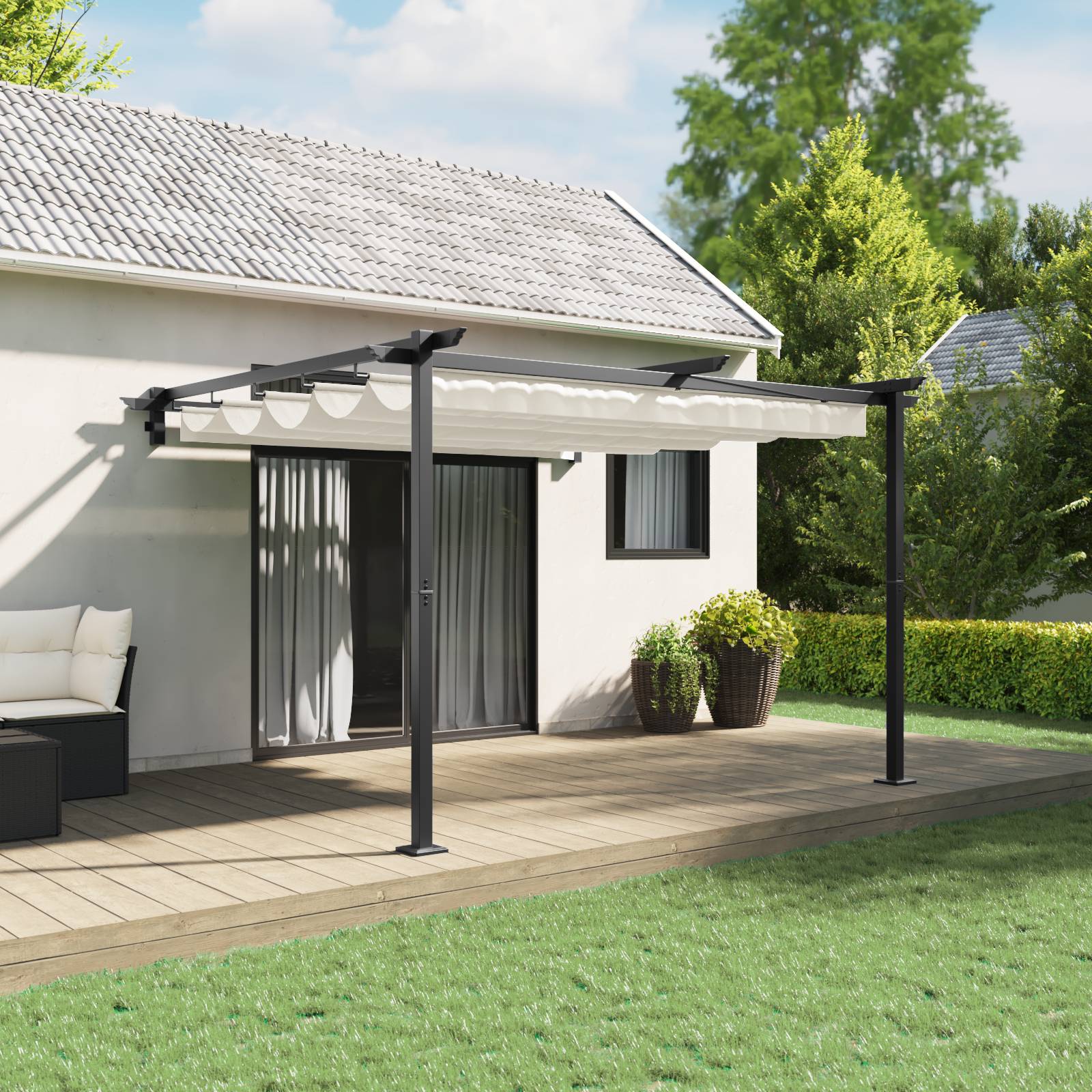 vidaXL Wandmontierter Pavillon Creme 3 x 3 m Stahl
