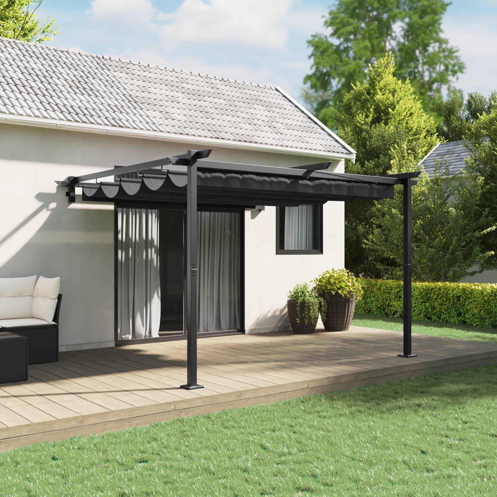 vidaXL Wandmontierter Pavillon Anthrazit 3 x 3 m Stahl