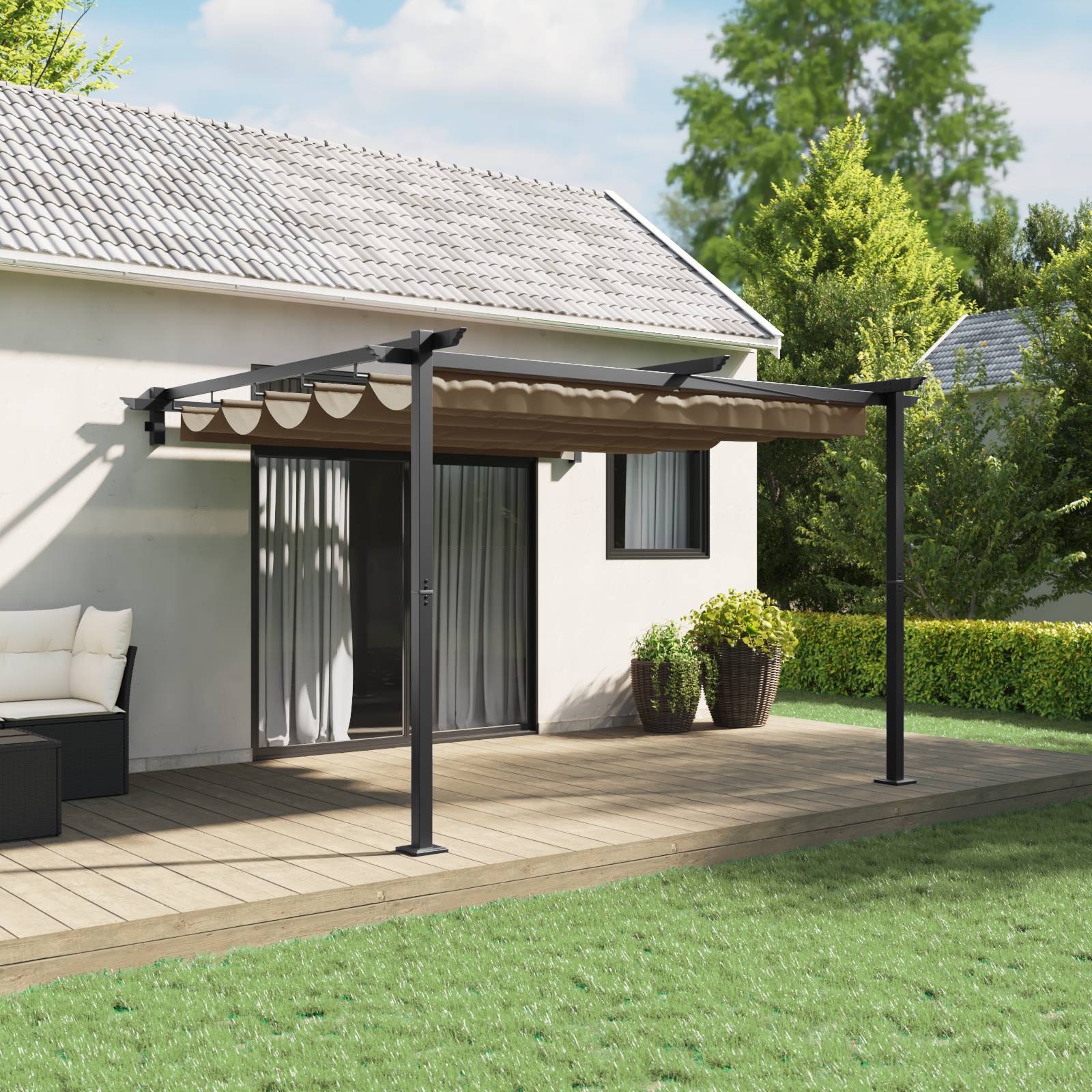vidaXL Wandmontierter Pavillon Taupe 3 x 3 m Stahl