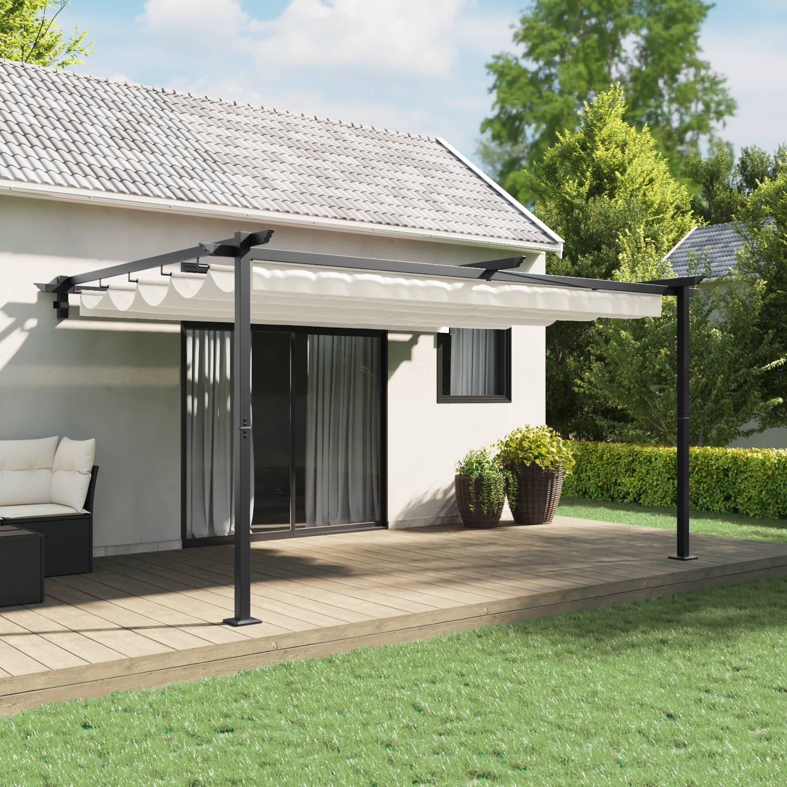 vidaXL Wandmontierter Pavillon Creme 3 x 4 m Stahl