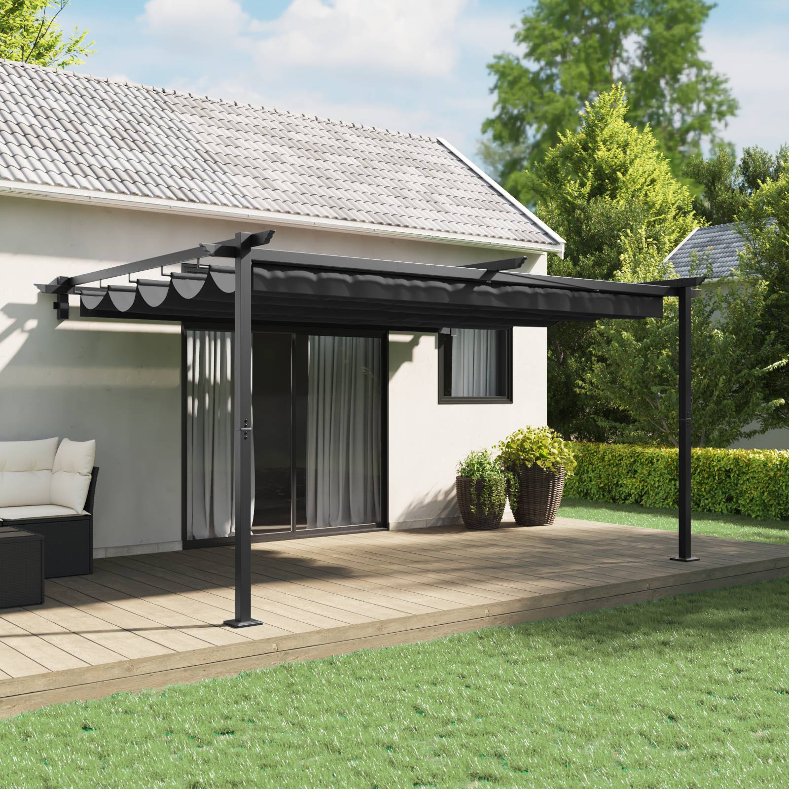 vidaXL Wandmontierter Pavillon Anthrazit 3 x 4 m Stahl