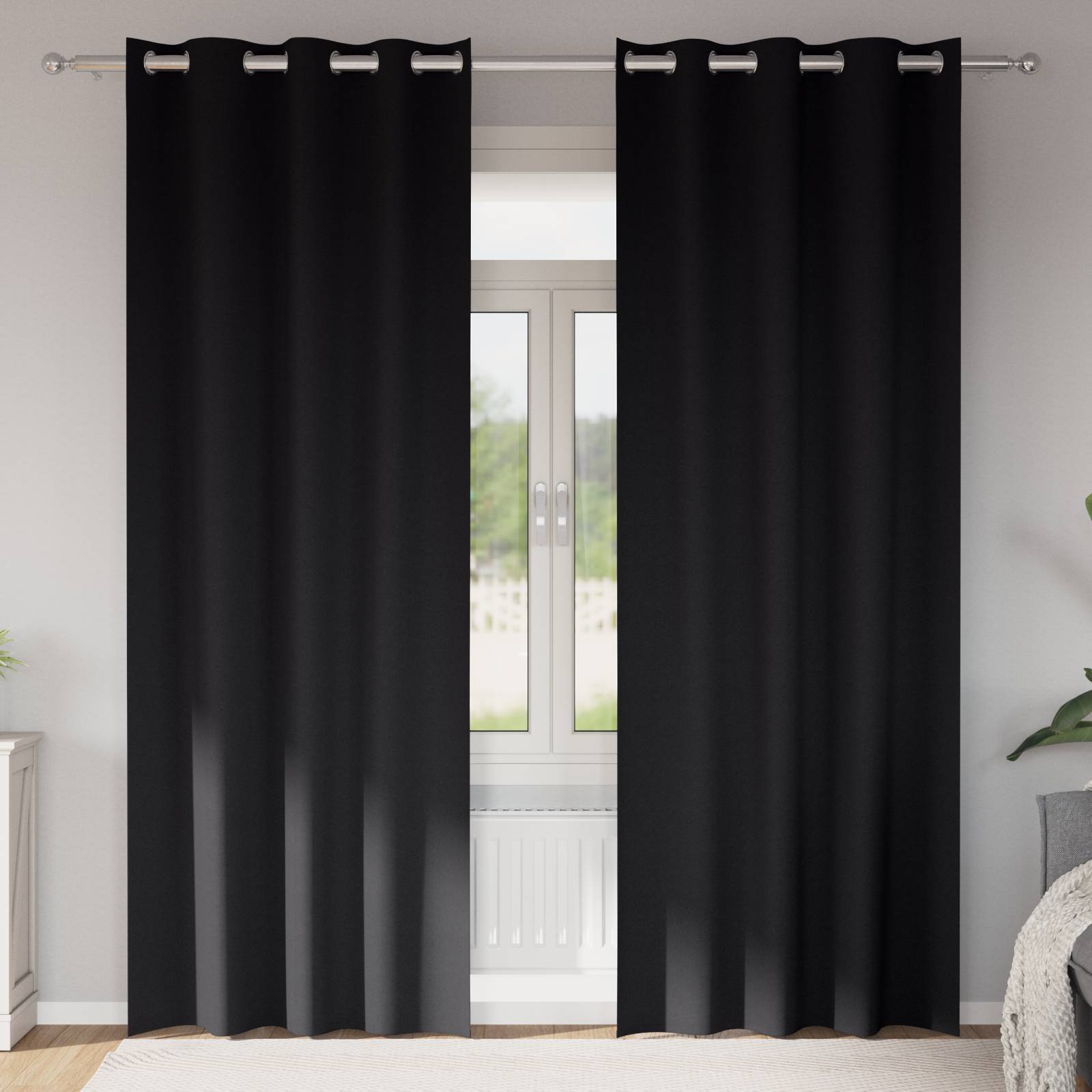 vidaXL Vorhänge mit Vorhängen 2 pcs Schwarz 225 x 140 cm Polyester