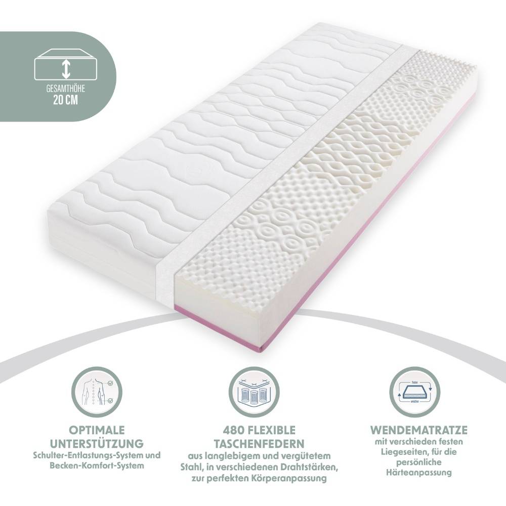 TASCHENFEDERKERNMATRATZE TOUCH - Größe: 140 x 200 cm, Härtegrad: H3/H4