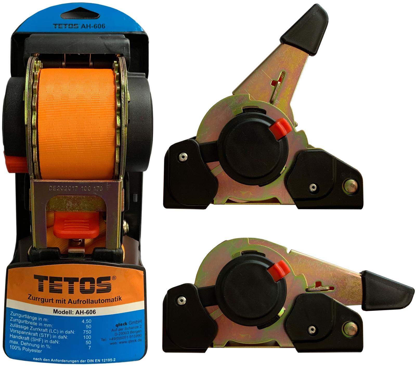 qteck Ratschenzurrgurt mit Aufrollautomatik TETOS 25mm x 3,5m 1 Stück