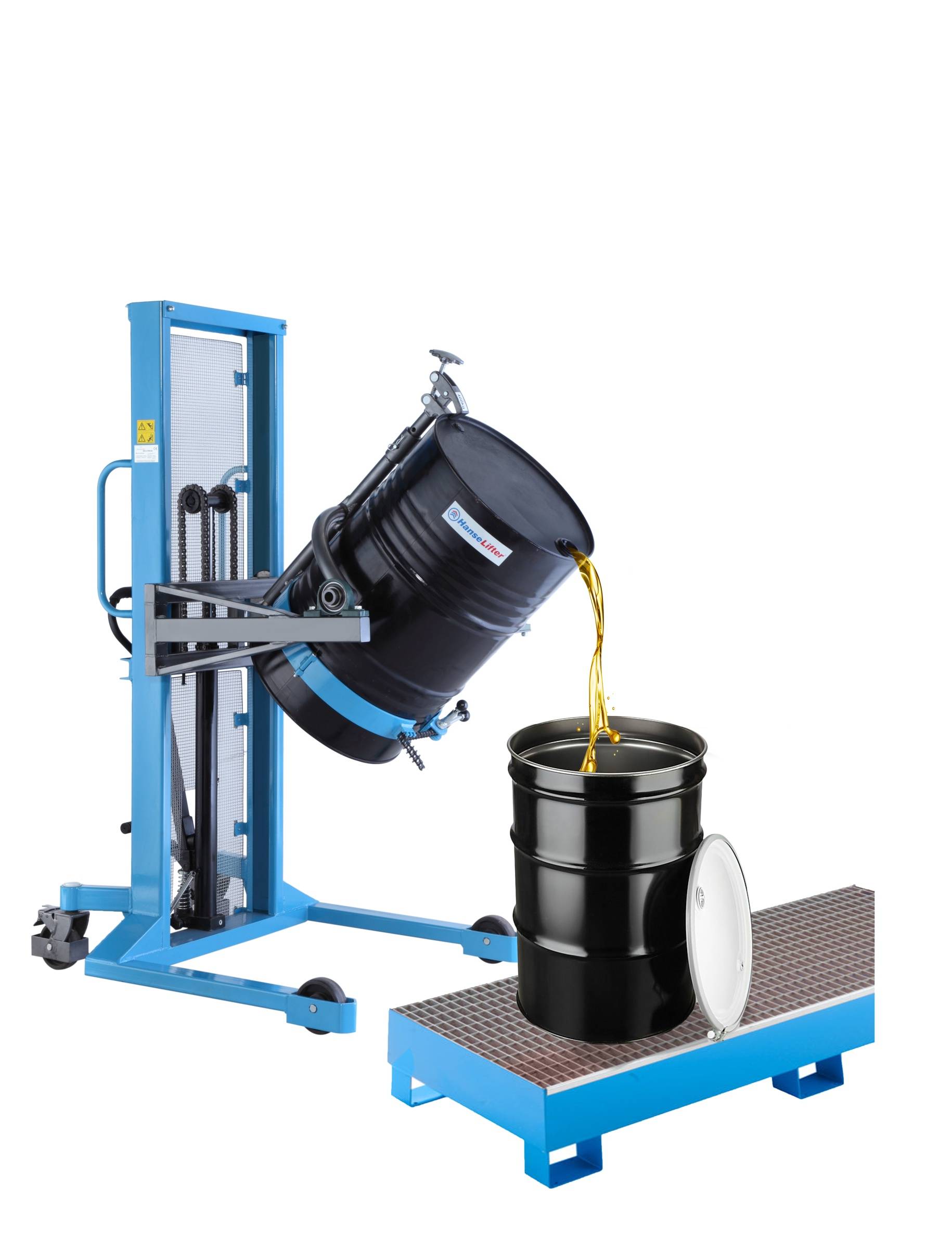 Hanselifter Fasswender SDJ-FW für 280l DIN Fässer Tragkraft 400kg Hubhöhe bis 1350mm