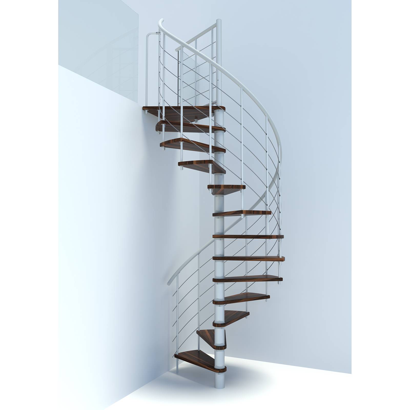 Minka Spindeltreppe Venezia Smart 38 - 305,5cm Geschosshöhe Walnuss Weiß 120cm Durchmesser