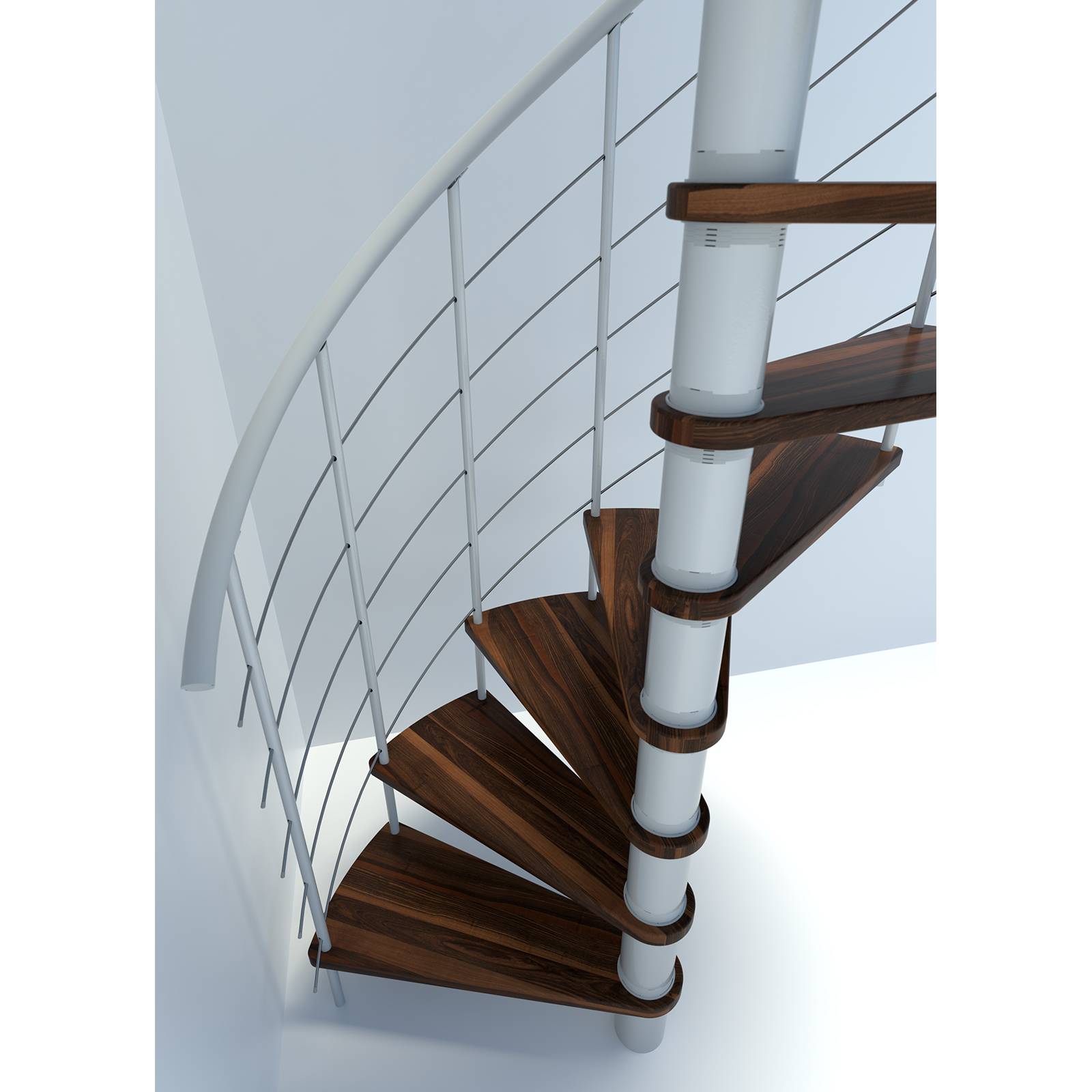 Minka Spindeltreppe Venezia Smart 38 - 305,5cm Geschosshöhe Walnuss Weiß 160cm Durchmesser