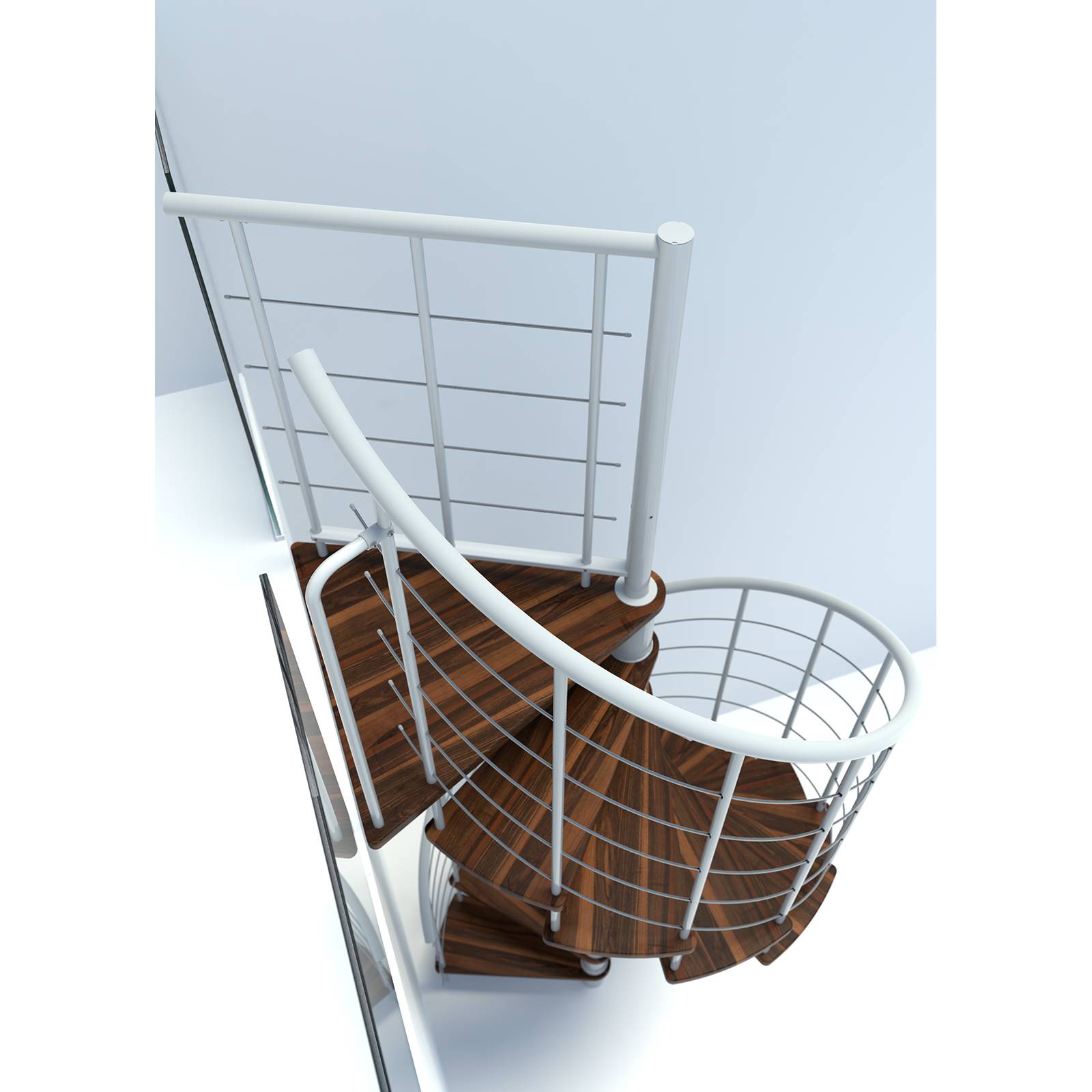 Minka Spindeltreppe Venezia Smart 38 - 305,5cm Geschosshöhe Walnuss Weiß 160cm Durchmesser