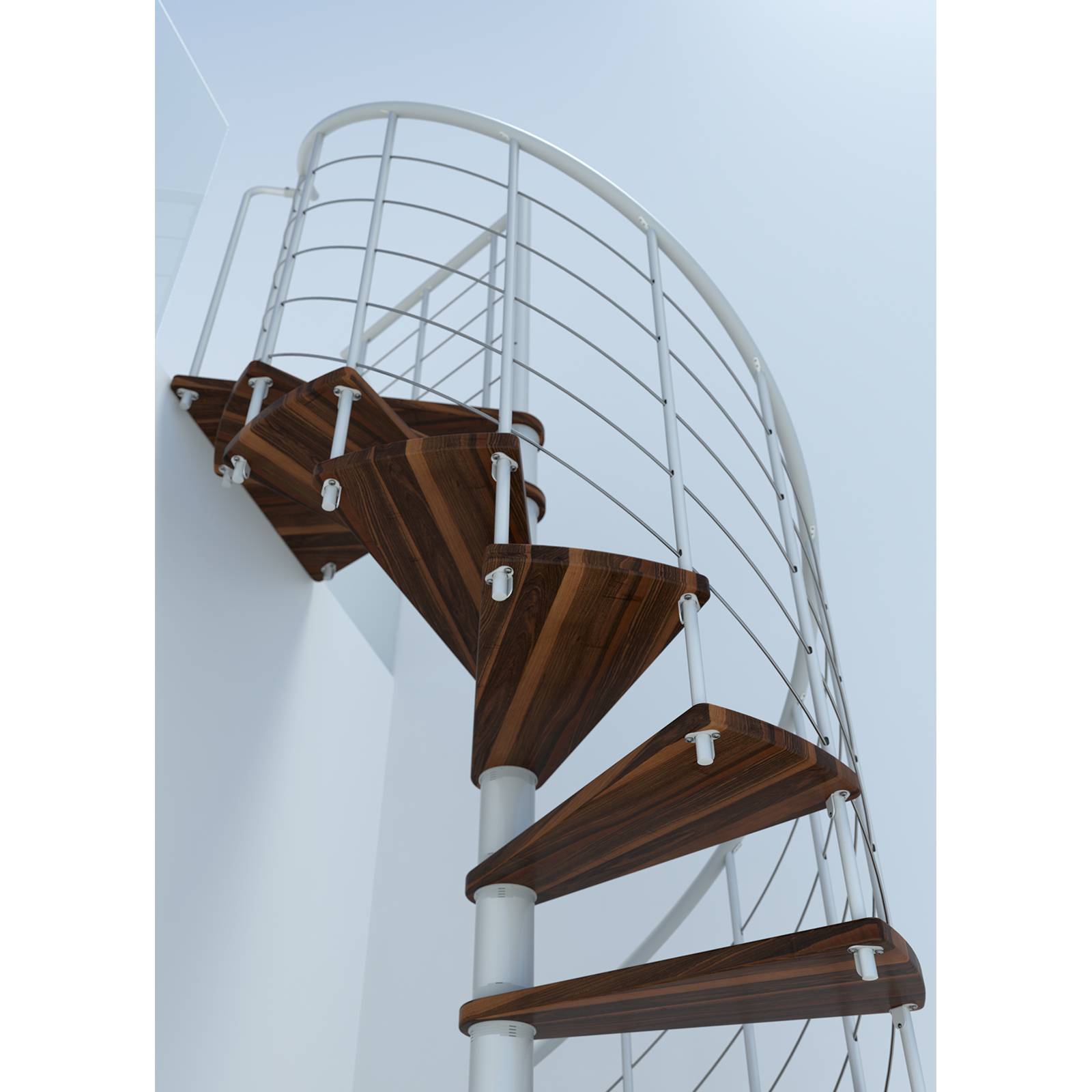 Minka Spindeltreppe Venezia Smart 38 - 305,5cm Geschosshöhe Walnuss Weiß 160cm Durchmesser