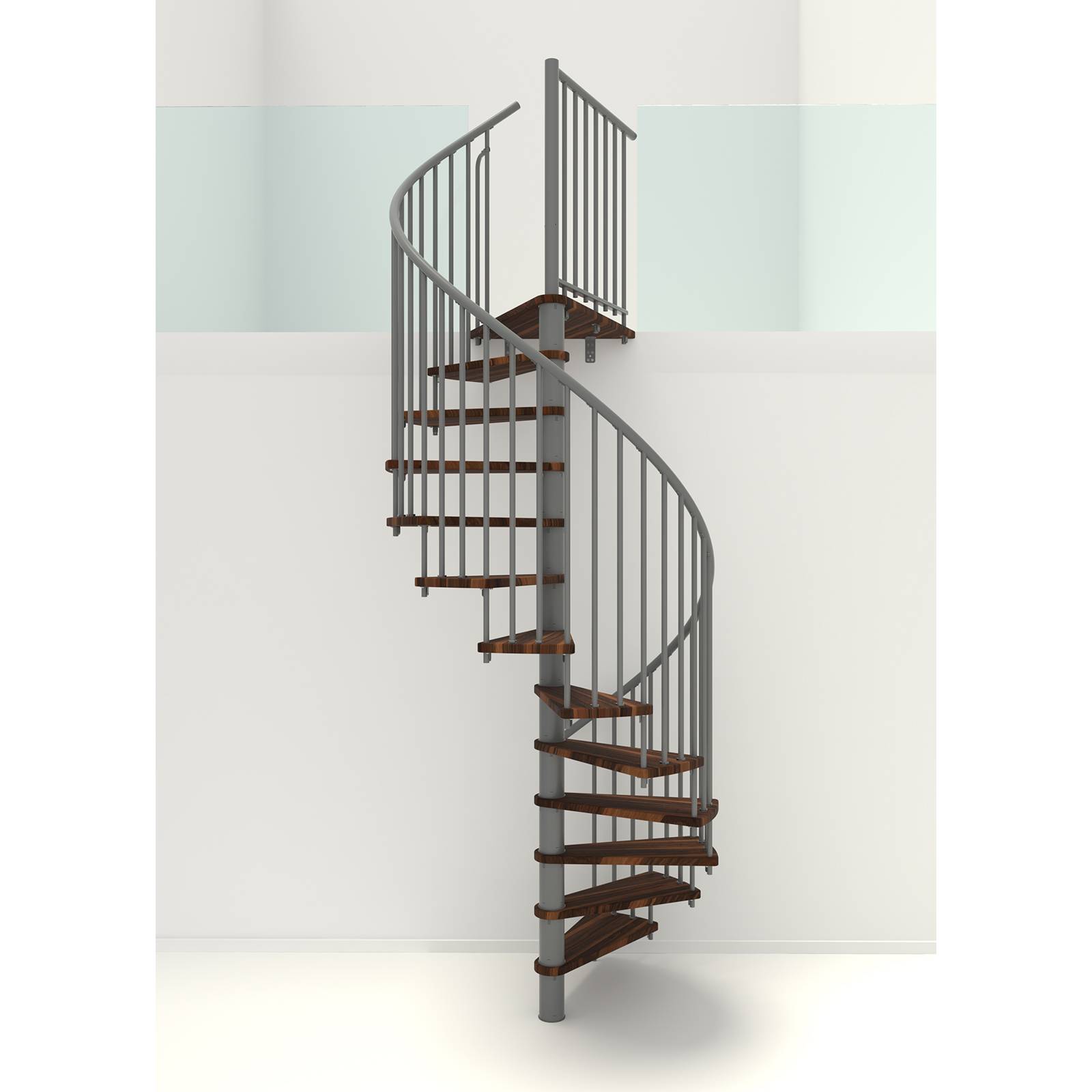 Minka Spindeltreppe Spiral Smart 38 - 305,5cm Geschosshöhe Walnuss Grau 160cm Durchmesser