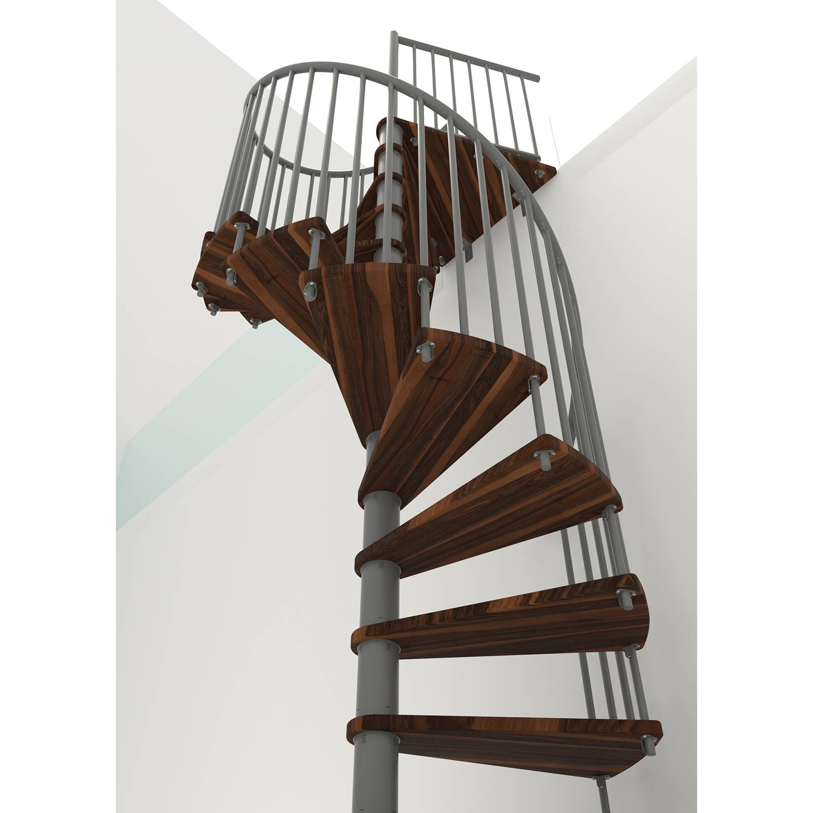 Minka Spindeltreppe Spiral Smart 38 - 305,5cm Geschosshöhe Eiche Grau 160cm Durchmesser