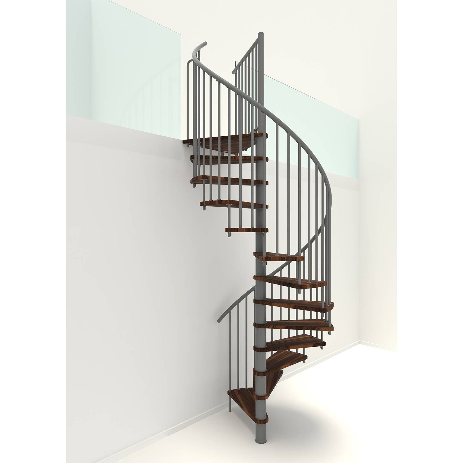 Minka Spindeltreppe Spiral Smart 38 - 305,5cm Geschosshöhe Walnuss Grau 160cm Durchmesser