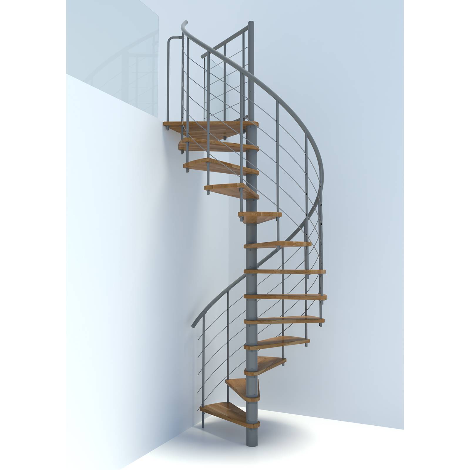 Minka Spindeltreppe Venezia Smart 38 - 305,5cm Geschosshöhe Eiche Grau 160cm Durchmesser