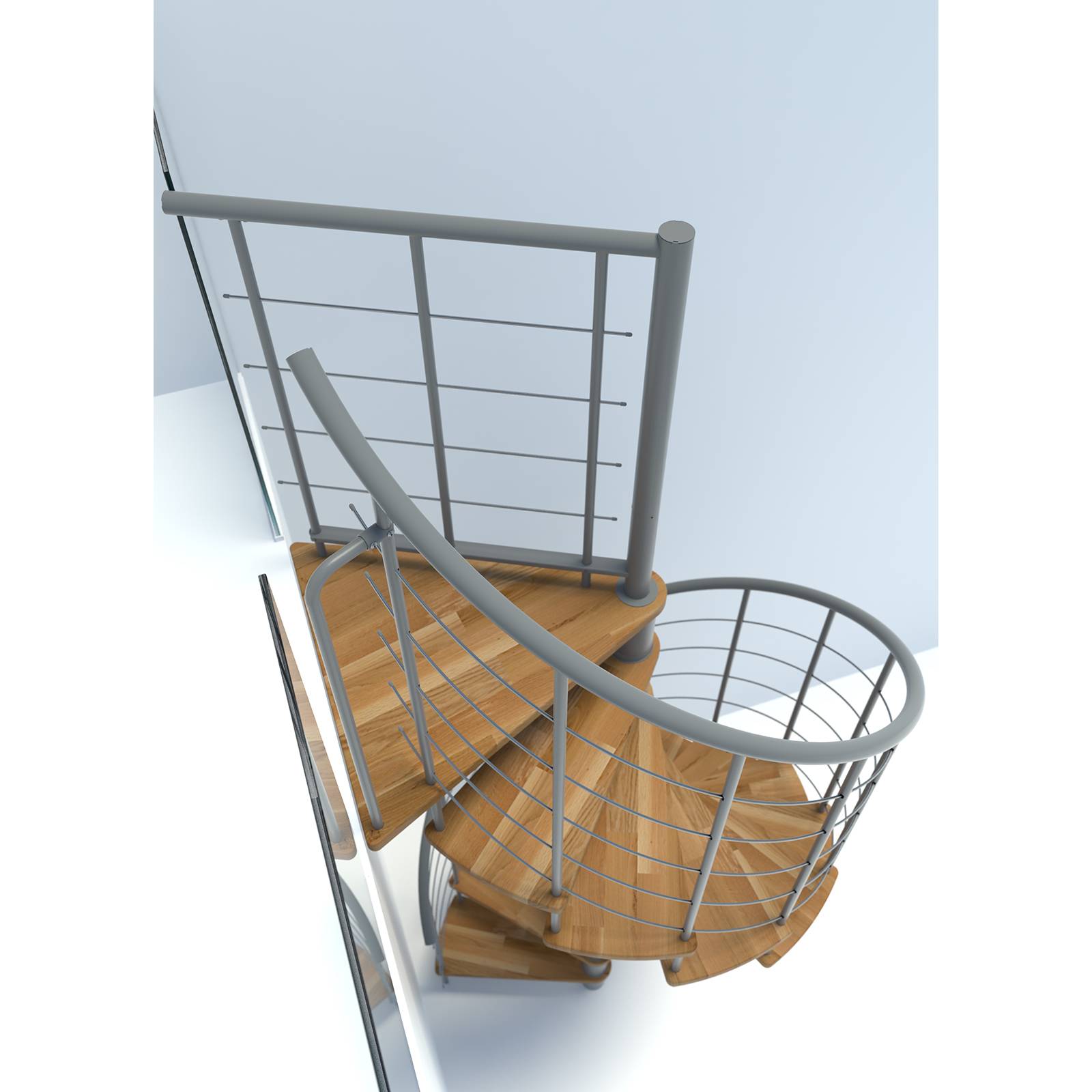Minka Spindeltreppe Venezia Smart 38 - 305,5cm Geschosshöhe Eiche Grau 140cm Durchmesser