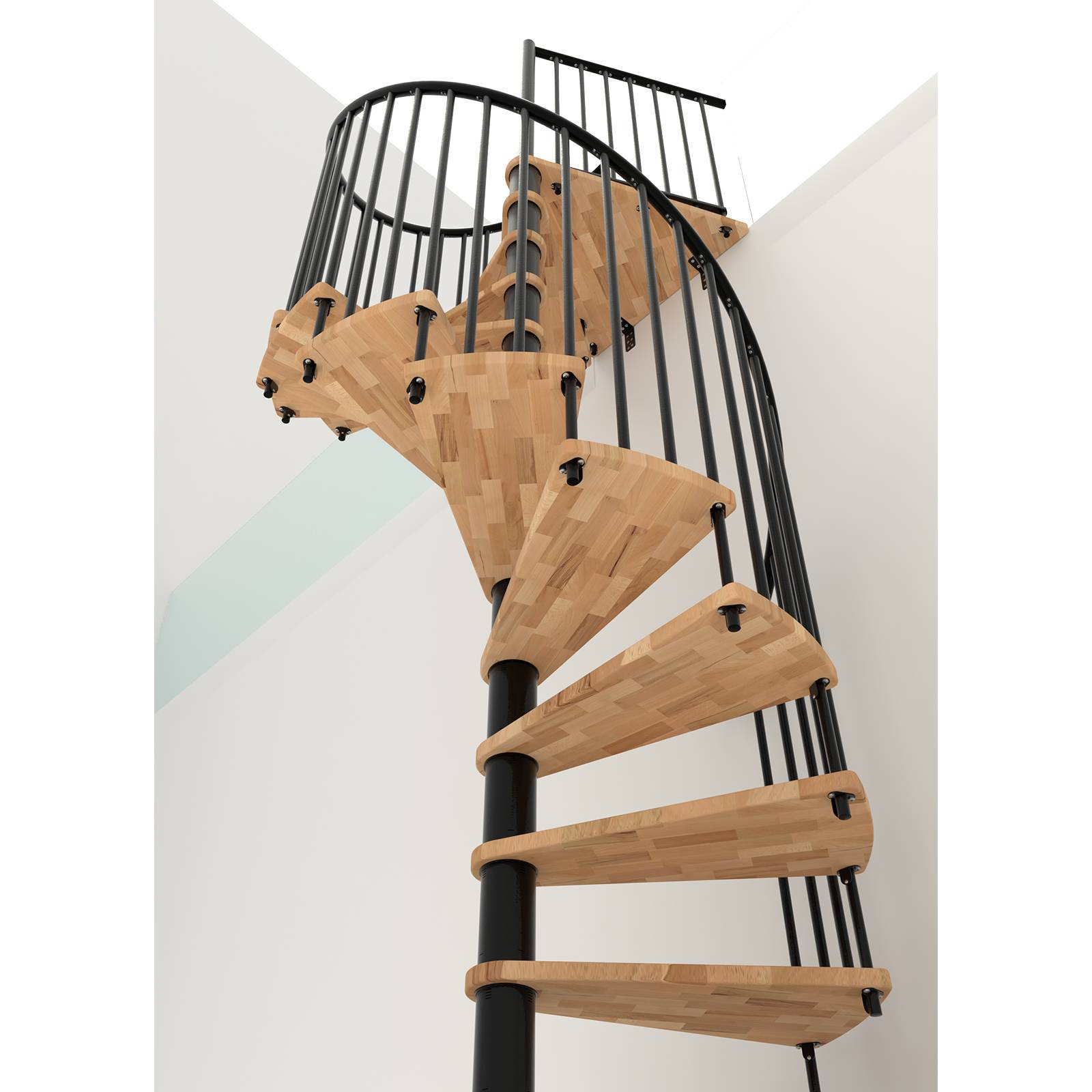 Minka Spindeltreppe Spiral Smart 38 - 305,5cm Geschosshöhe Buche Schwarz 100cm Durchmesser