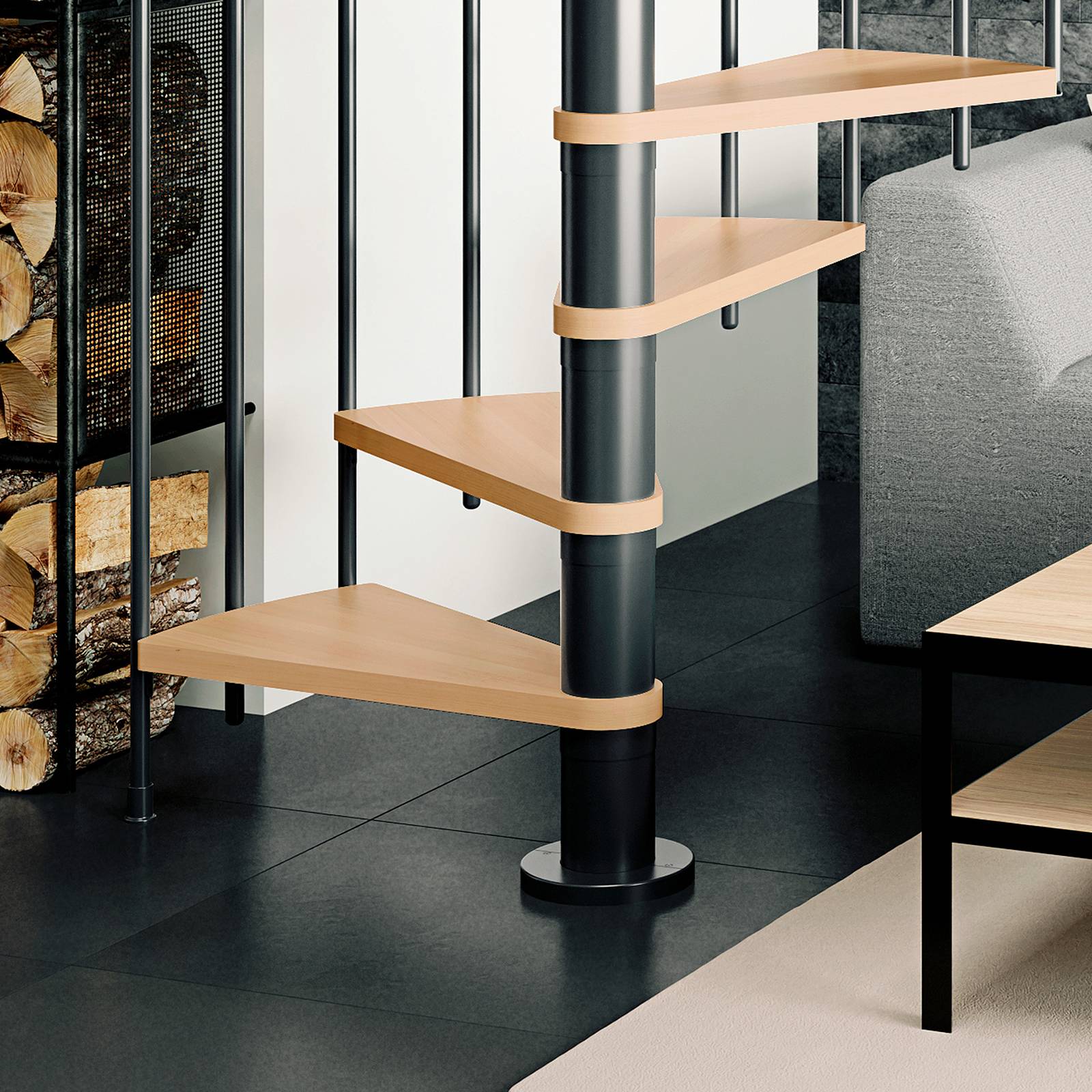 Dolle Spindeltreppe Montreal Buche/anthrazit 252-282cm Geschosshöhe Ø120cm