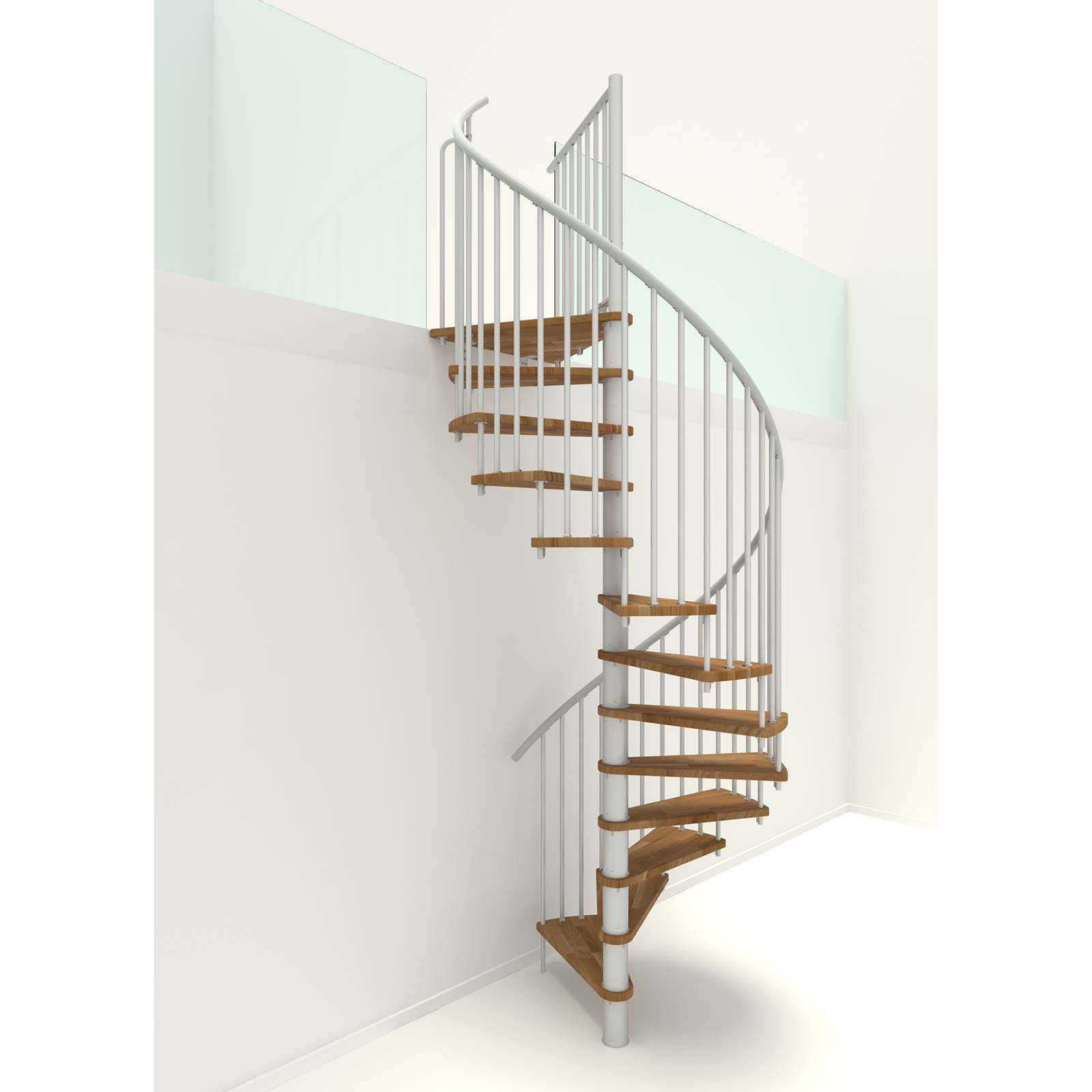 Minka Spindeltreppe Spiral Smart 38 - 305,5cm Geschosshöhe Eiche Weiß 120cm Durchmesser