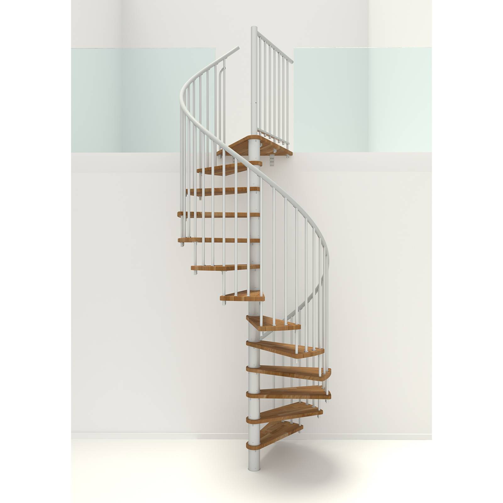 Minka Spindeltreppe Spiral Smart 38 - 305,5cm Geschosshöhe Eiche Weiß 120cm Durchmesser
