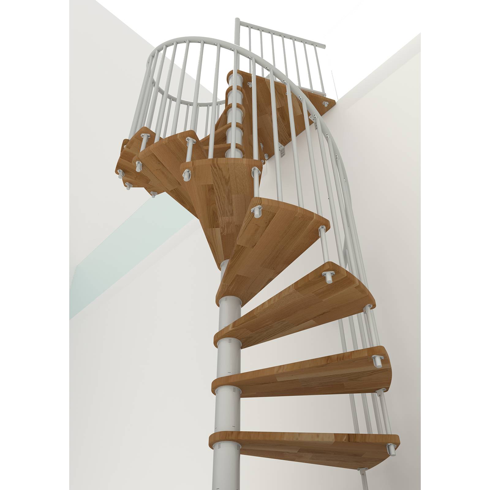 Minka Spindeltreppe Spiral Smart 38 - 305,5cm Geschosshöhe Eiche Weiß 120cm Durchmesser