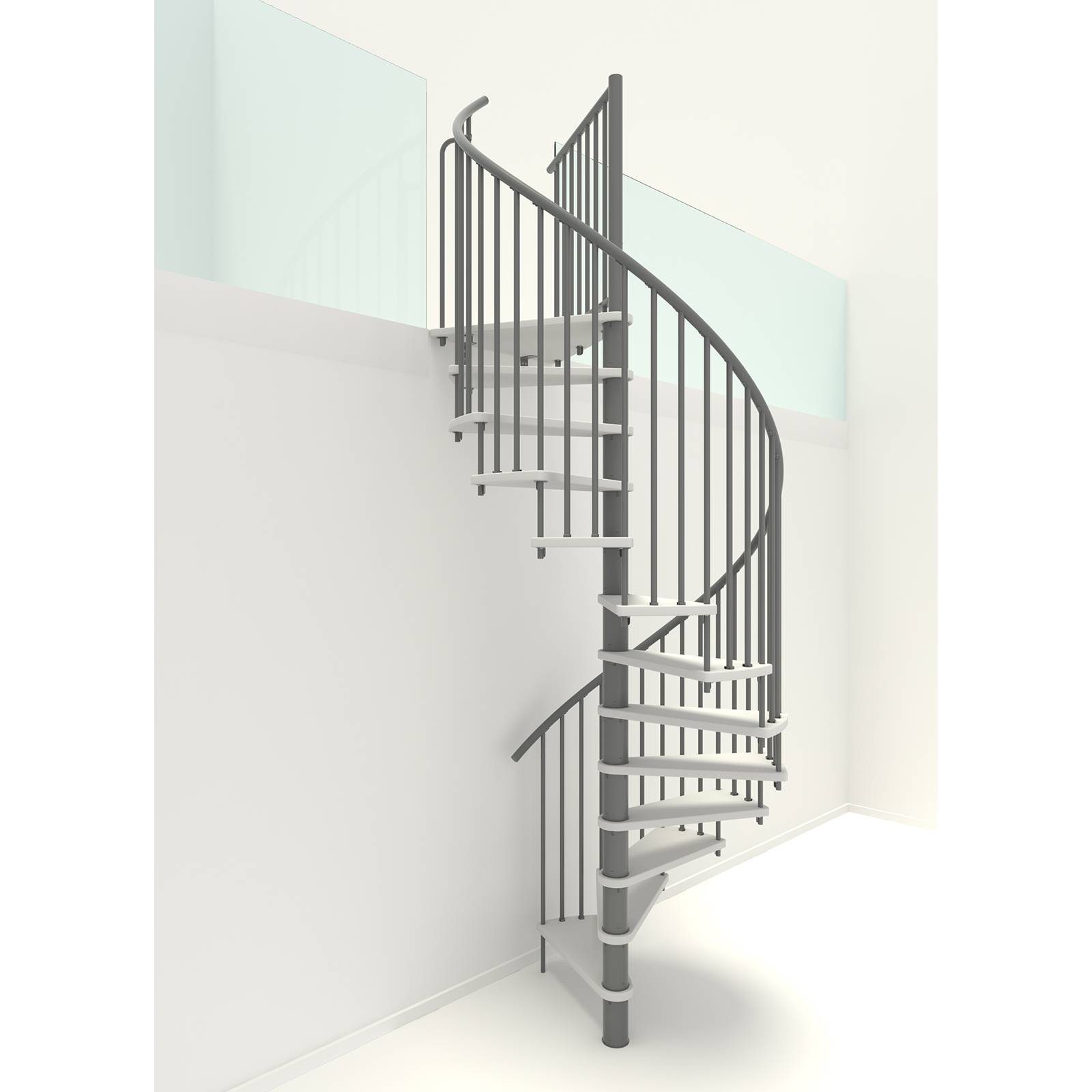 Minka Spindeltreppe Spiral Smart 38 - 305,5cm Geschosshöhe Weiß Grau 140cm Durchmesser