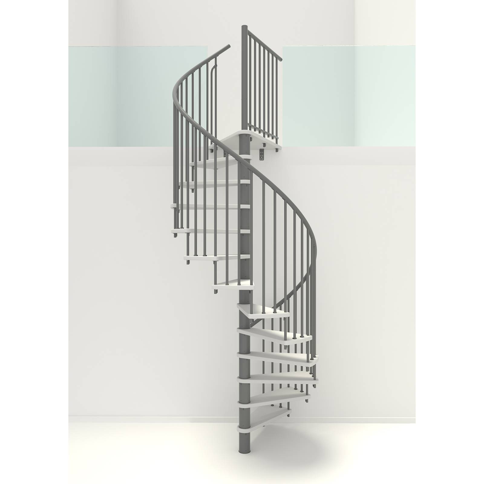 Minka Spindeltreppe Spiral Smart 38 - 305,5cm Geschosshöhe Weiß Grau 120cm Durchmesser