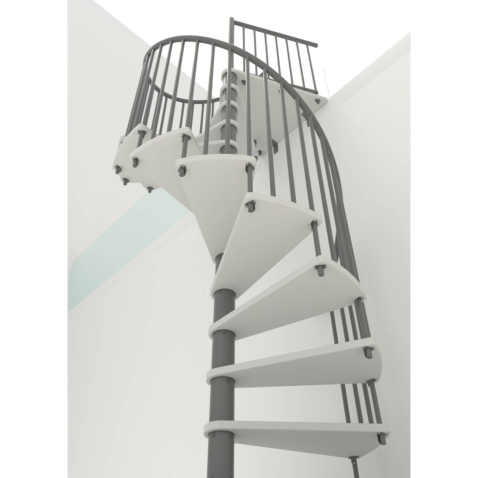 Minka Spindeltreppe Spiral Smart 38 - 305,5cm Geschosshöhe Weiß Grau 120cm Durchmesser