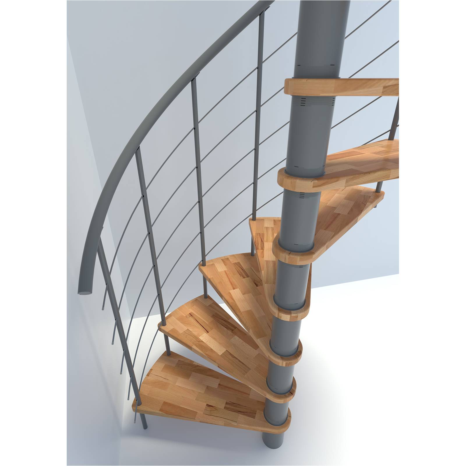 Minka Spindeltreppe Venezia Smart 38 - 305,5cm Geschosshöhe Buche Grau 160cm Durchmesser
