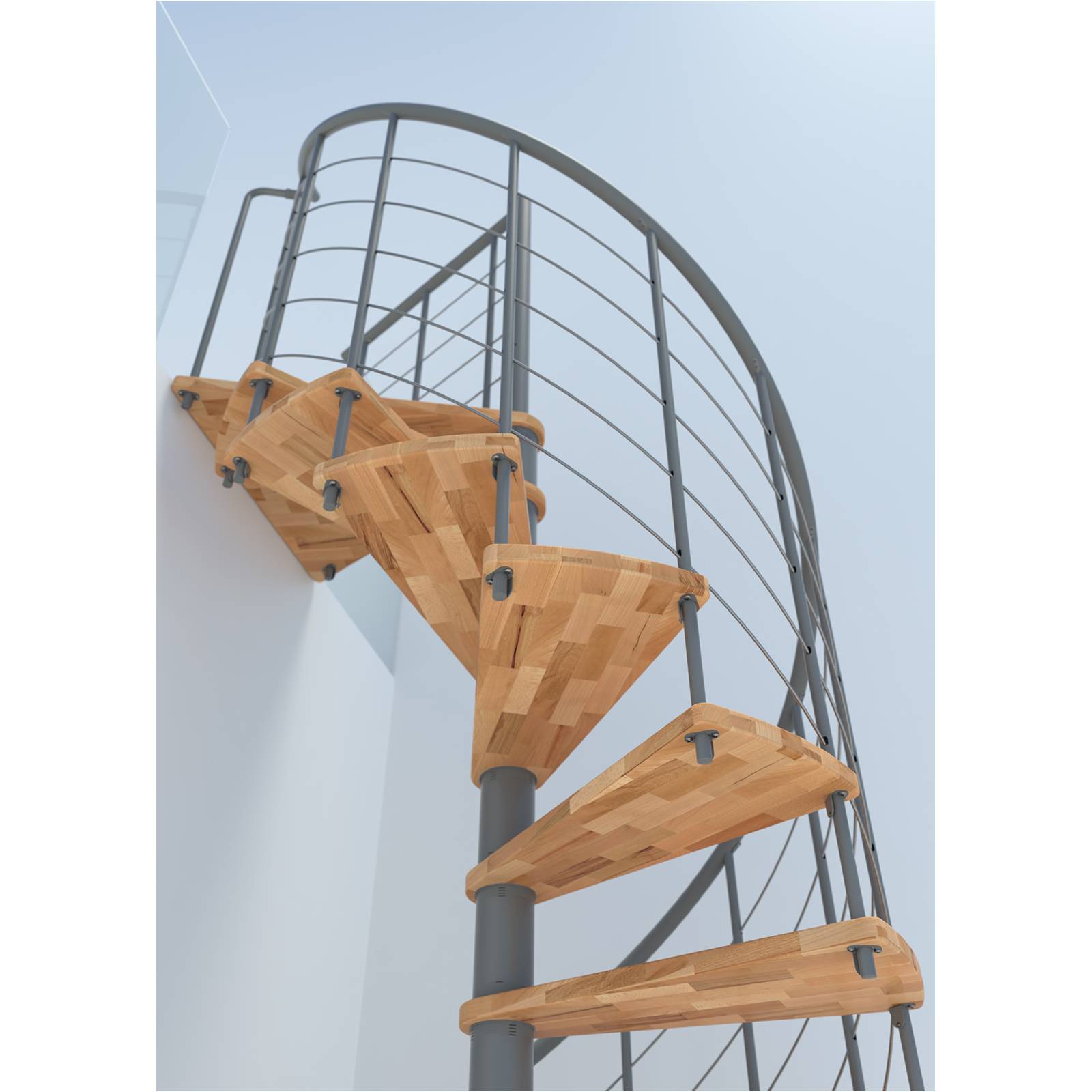 Minka Spindeltreppe Venezia Smart 38 - 305,5cm Geschosshöhe Buche Grau 100cm Durchmesser