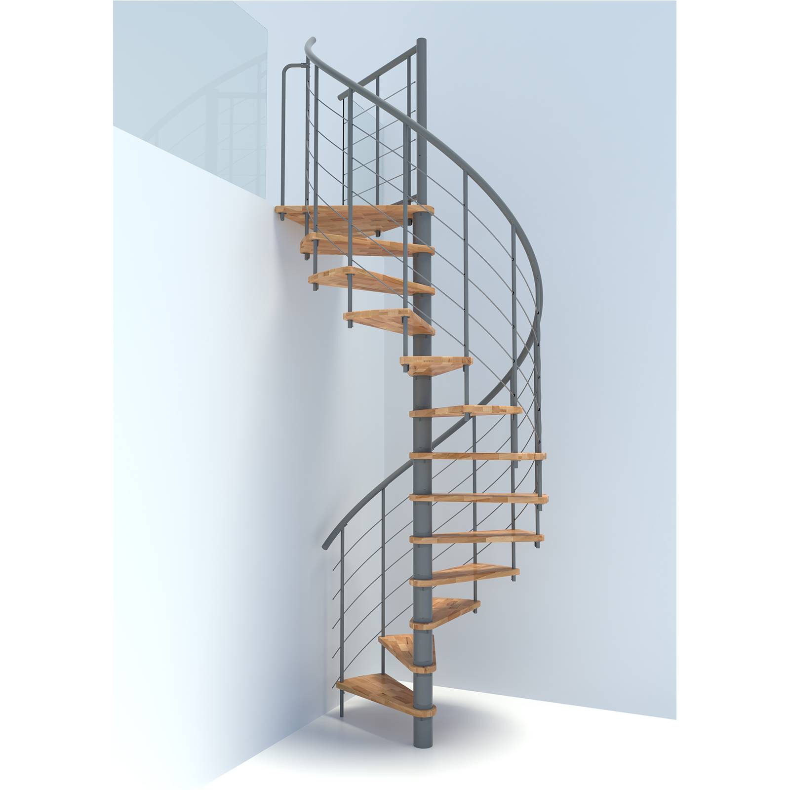 Minka Spindeltreppe Venezia Smart 38 - 305,5cm Geschosshöhe Buche Grau 140cm Durchmesser