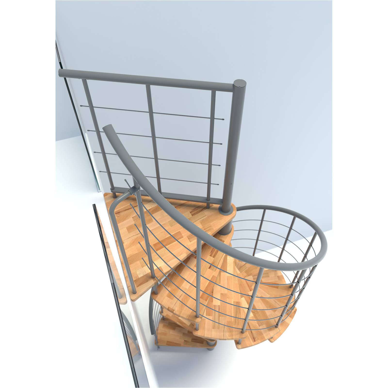 Minka Spindeltreppe Venezia Smart 38 - 305,5cm Geschosshöhe Buche Grau 140cm Durchmesser
