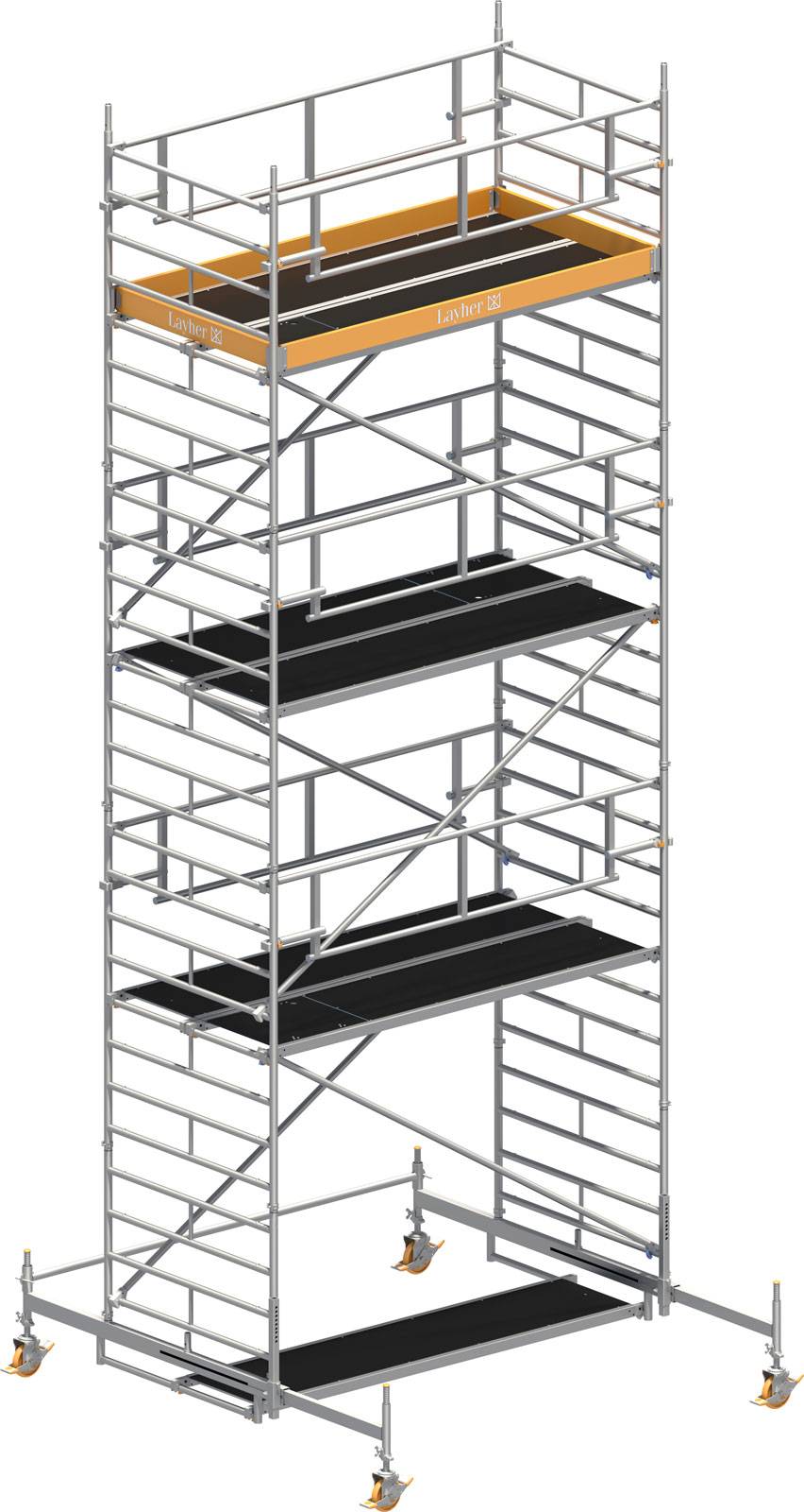 Layher Rollgerüst Uni Breit P2 Safety Plus mit Doppelgeländer 8,38m AH