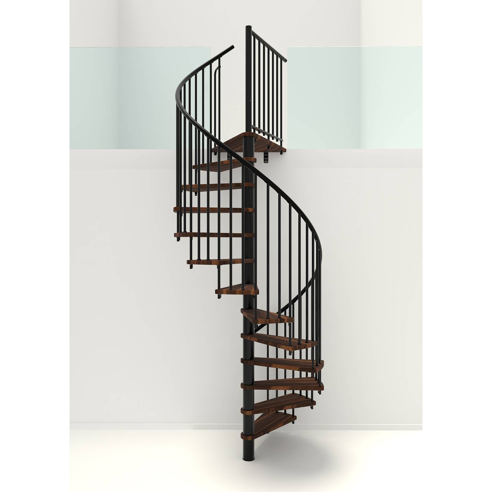 Minka Spindeltreppe Spiral Smart 38 - 305,5cm Geschosshöhe Walnuss Schwarz 140cm Durchmesser