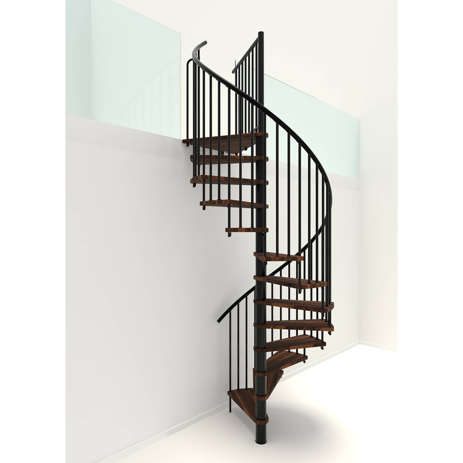 Minka Spindeltreppe Spiral Smart 38 - 305,5cm Geschosshöhe Walnuss Schwarz 140cm Durchmesser