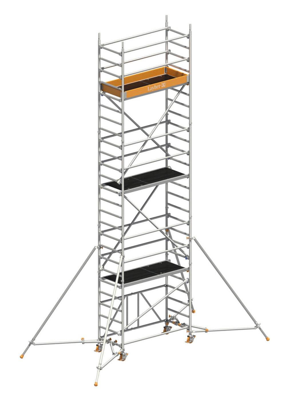 Layher Rollgerüst ZIFA P2 Safety Plus mit Doppelgeländer und ausziehbaren Gerüststützen 7,61m AH