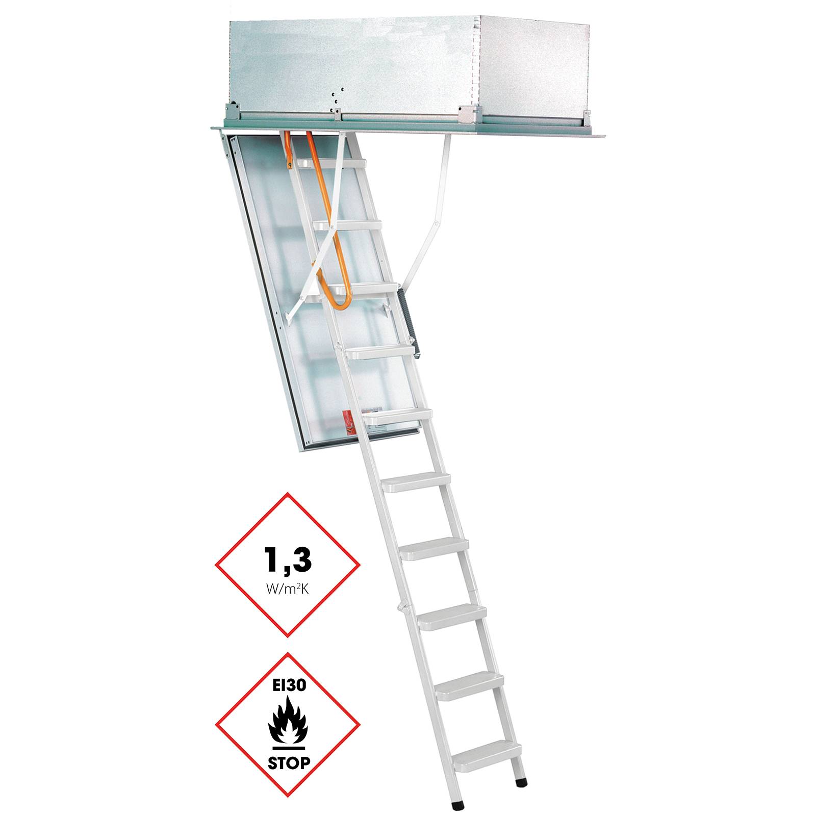 Minka Dachbodentreppe Type 15 Exklusiv Brandhemmend mit Leiter aus Stahl Deckenöffnung 140x70cm Raumhöhe 275cm