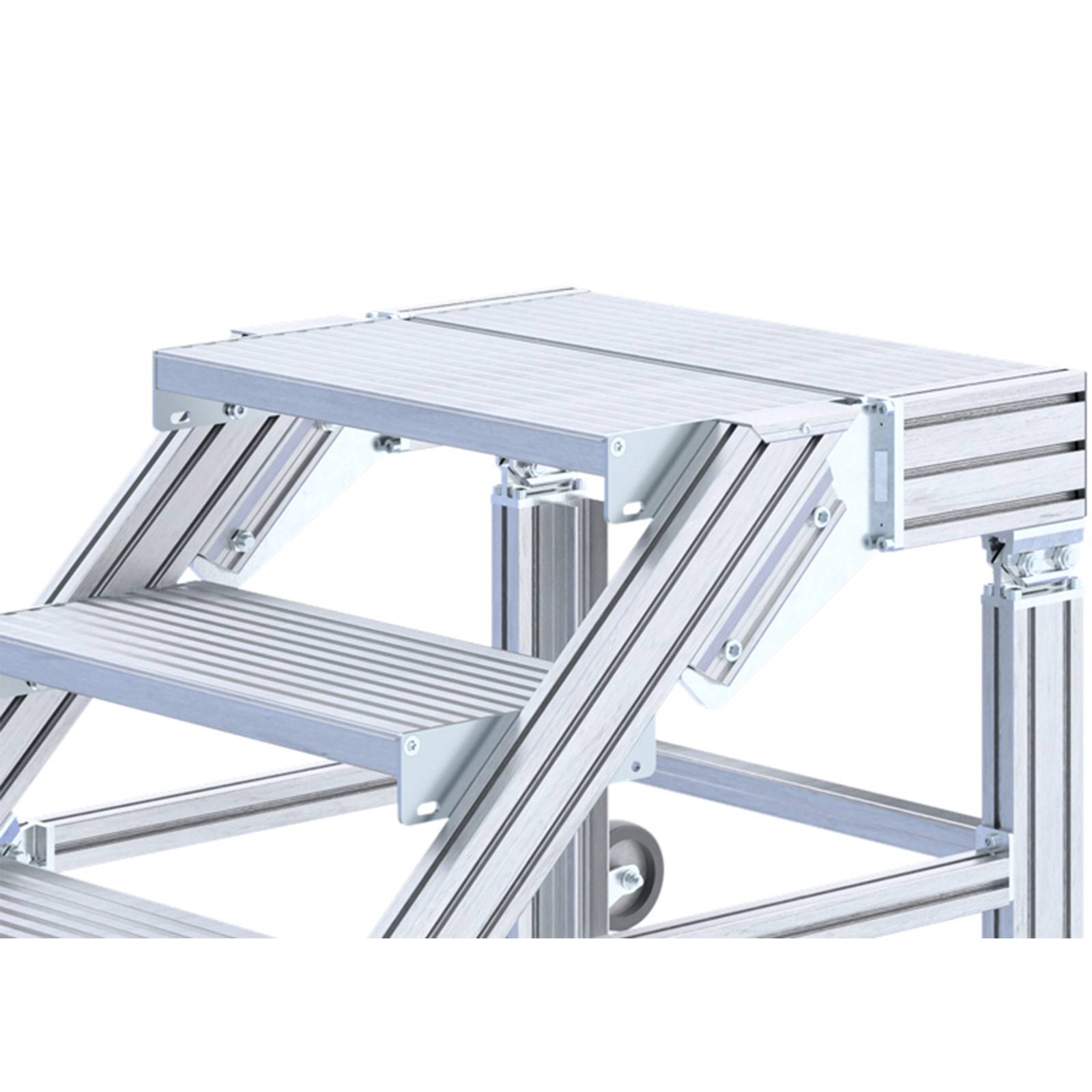 Hymer Treppenpodest mit großflächiger Plattform und 2 Rollen 0,6m Stufenbreite 4 Stufen