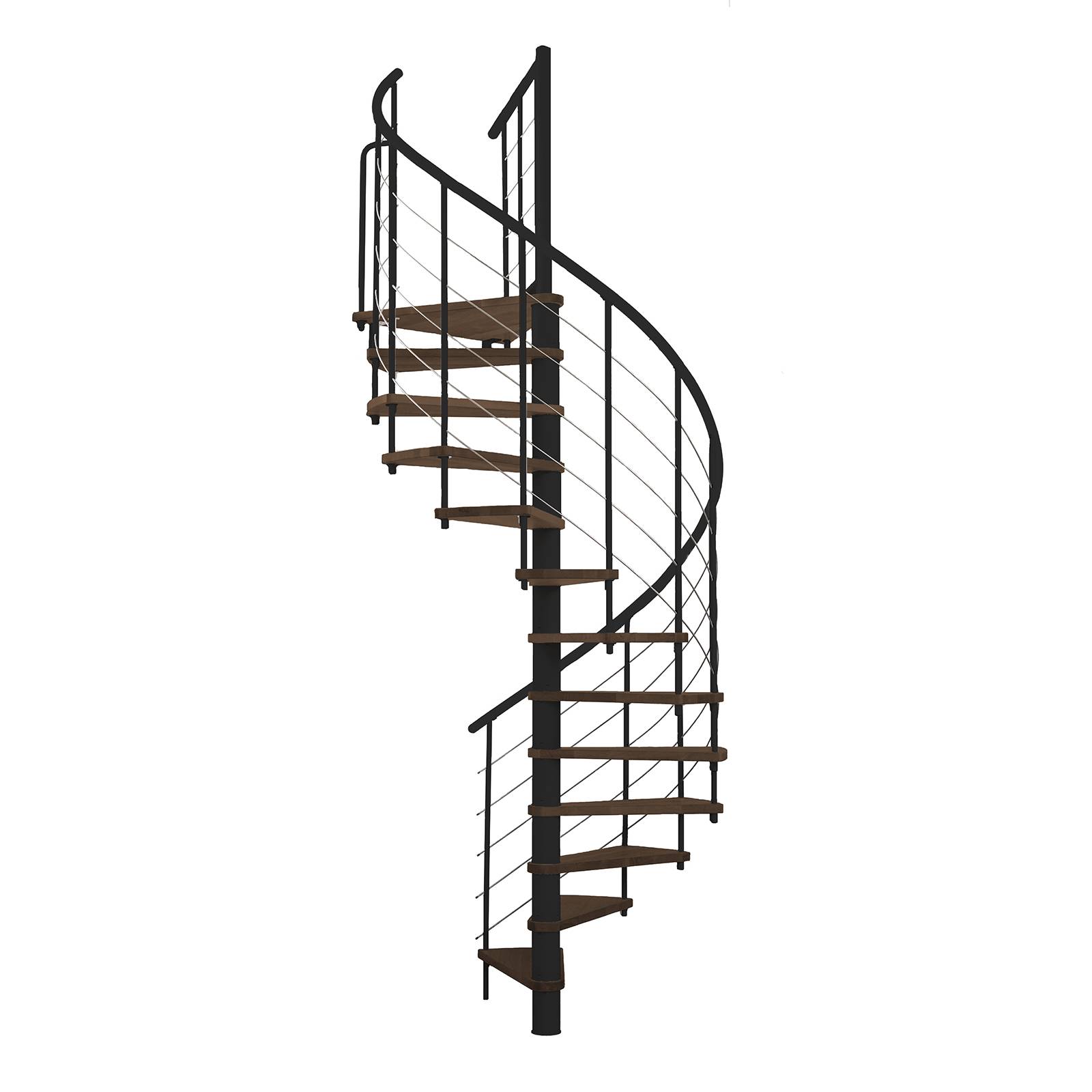 Minka Spindeltreppe Venezia Smart 38 - 305,5cm Geschosshöhe Walnuss Schwarz 120cm Durchmesser