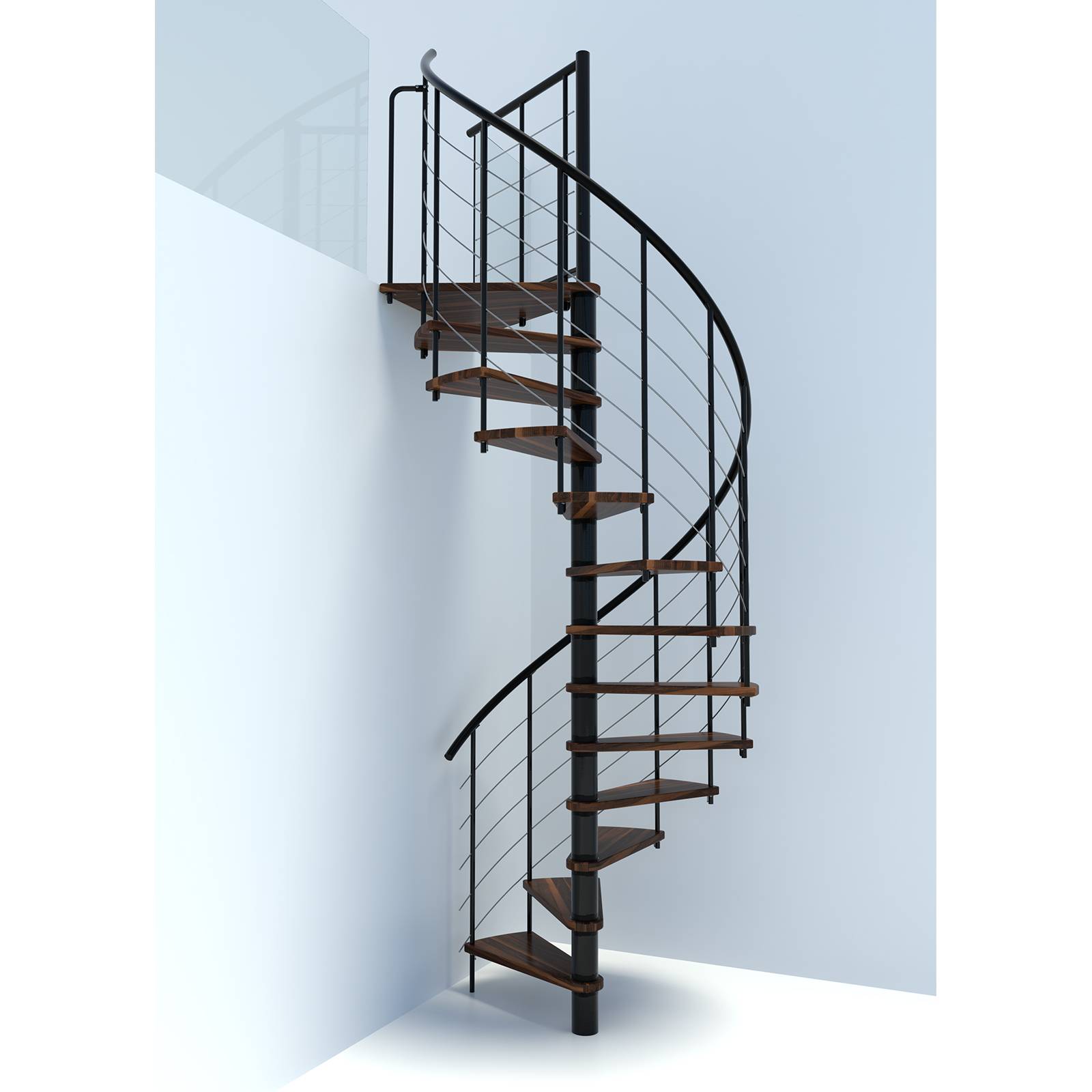 Minka Spindeltreppe Venezia Smart 38 - 305,5cm Geschosshöhe Walnuss Schwarz 160cm Durchmesser