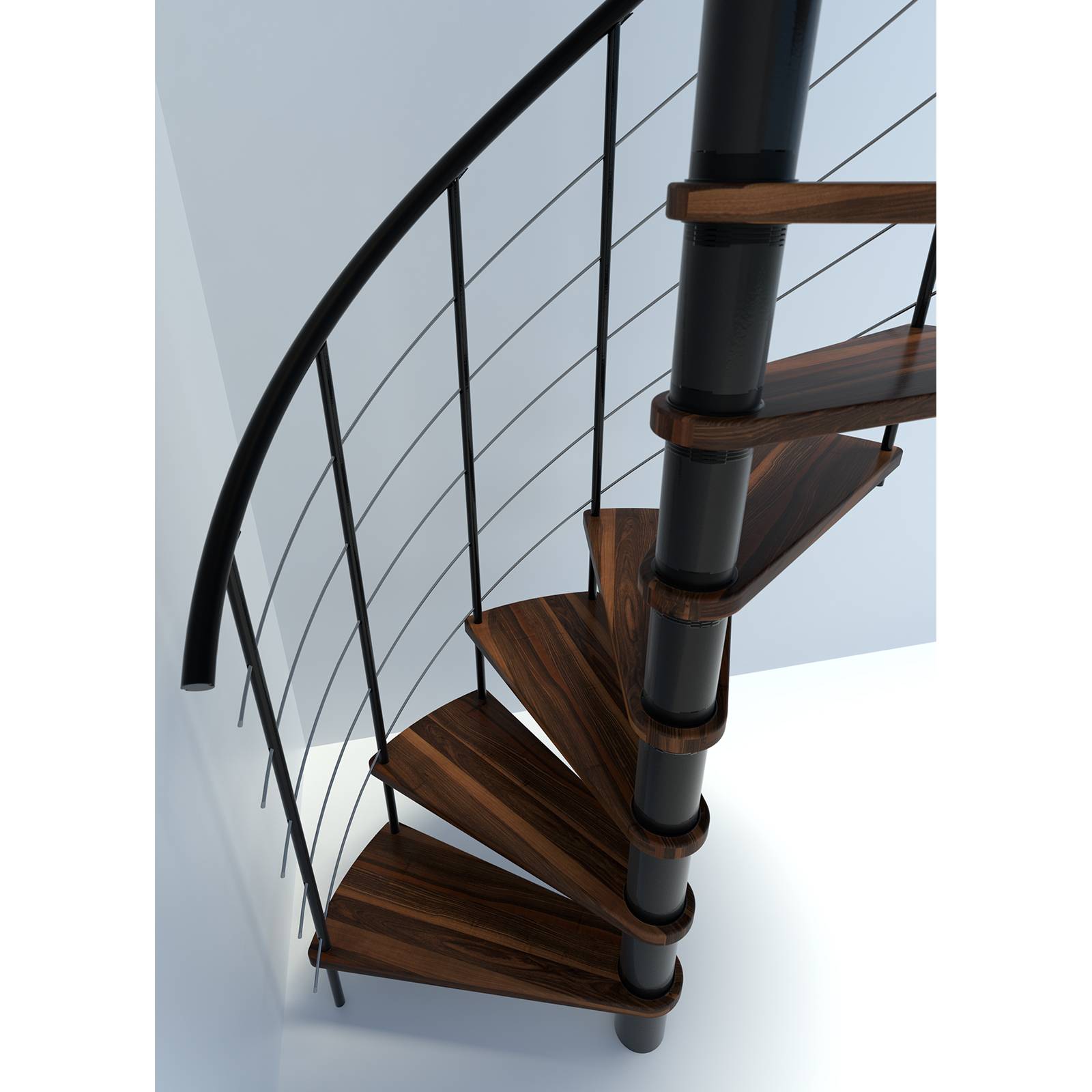 Minka Spindeltreppe Venezia Smart 38 - 305,5cm Geschosshöhe Walnuss Schwarz 140cm Durchmesser