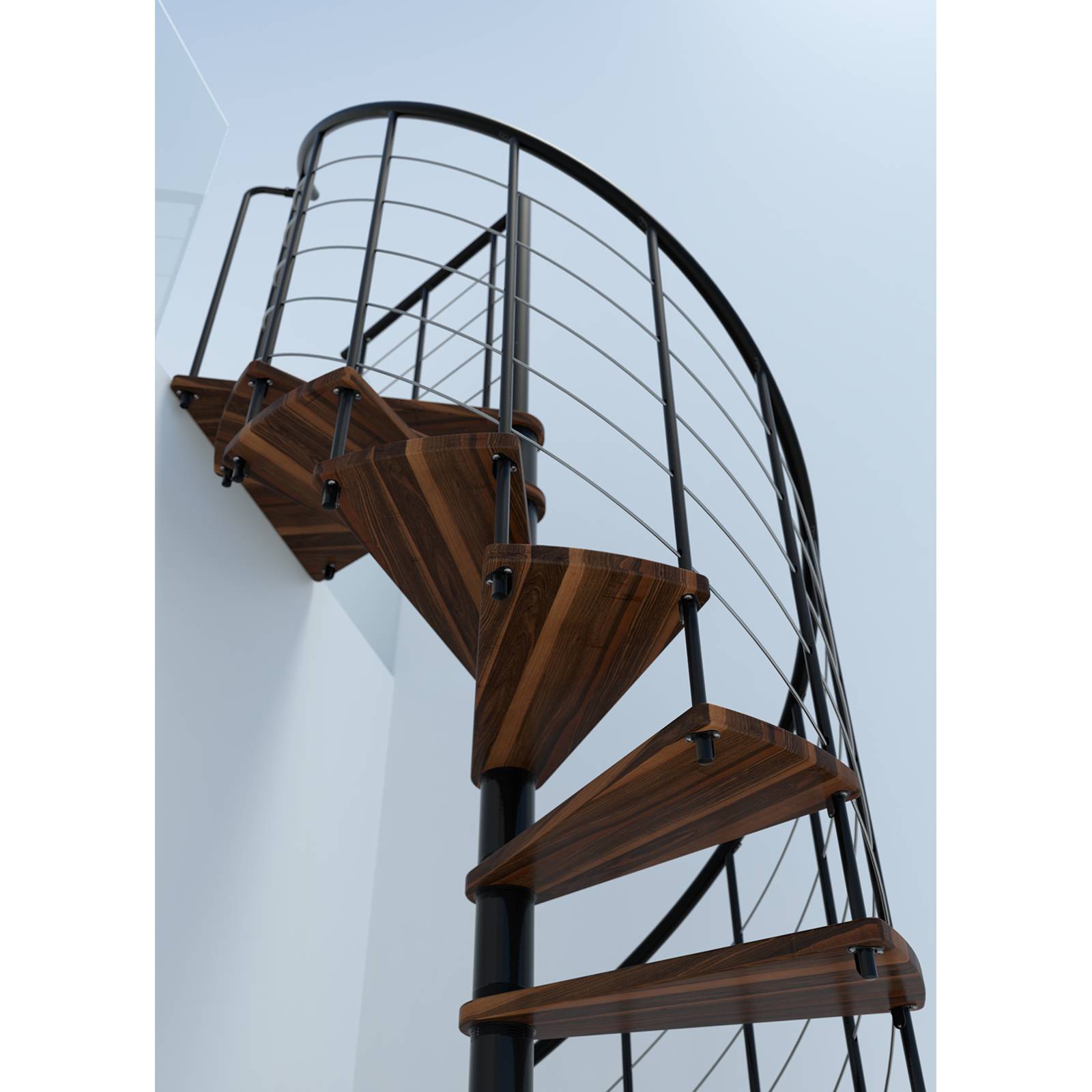 Minka Spindeltreppe Venezia Smart 38 - 305,5cm Geschosshöhe Walnuss Schwarz 120cm Durchmesser