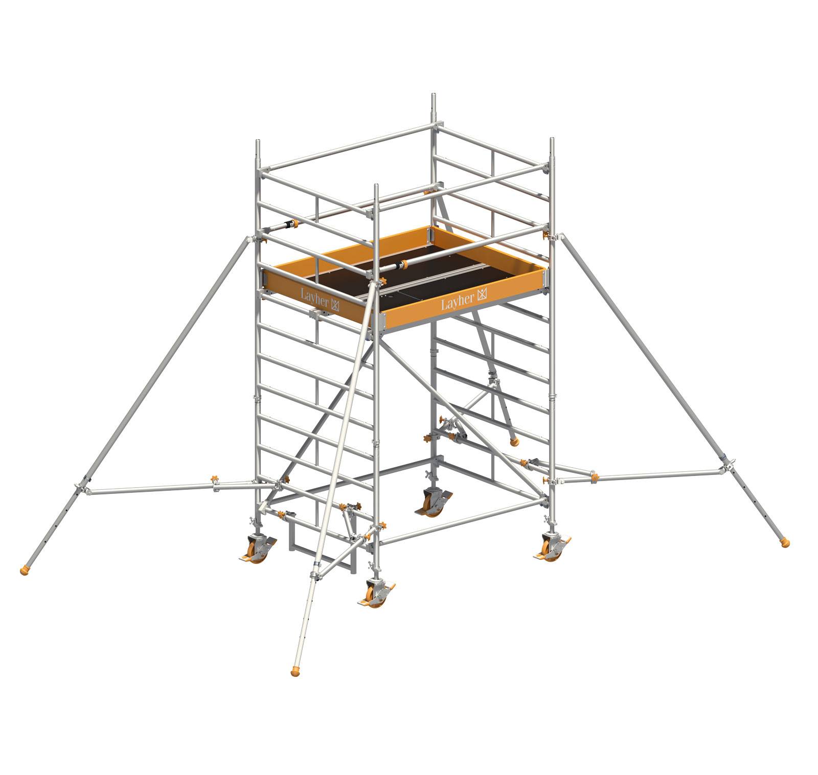 Layher Rollgerüst Uni Kompakt P2 mit Uni Telegeländer und ausziehbaren Gerüststützen 4,20m AH