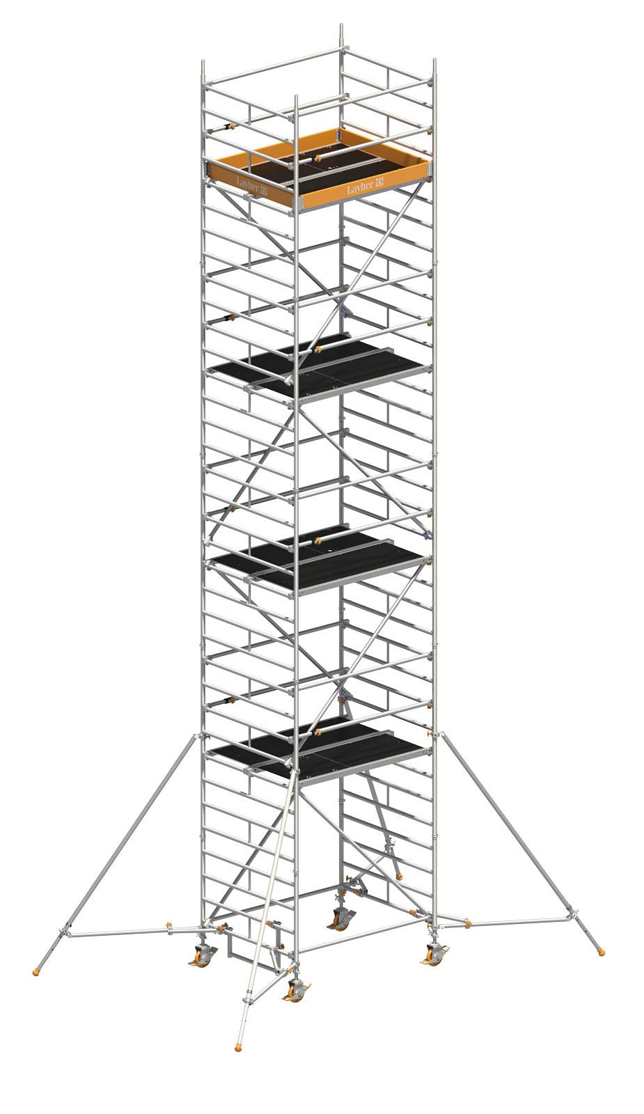 Layher Rollgerüst Uni Kompakt P2 mit Uni Telegeländer und ausziehbaren Gerüststützen 10,20m AH