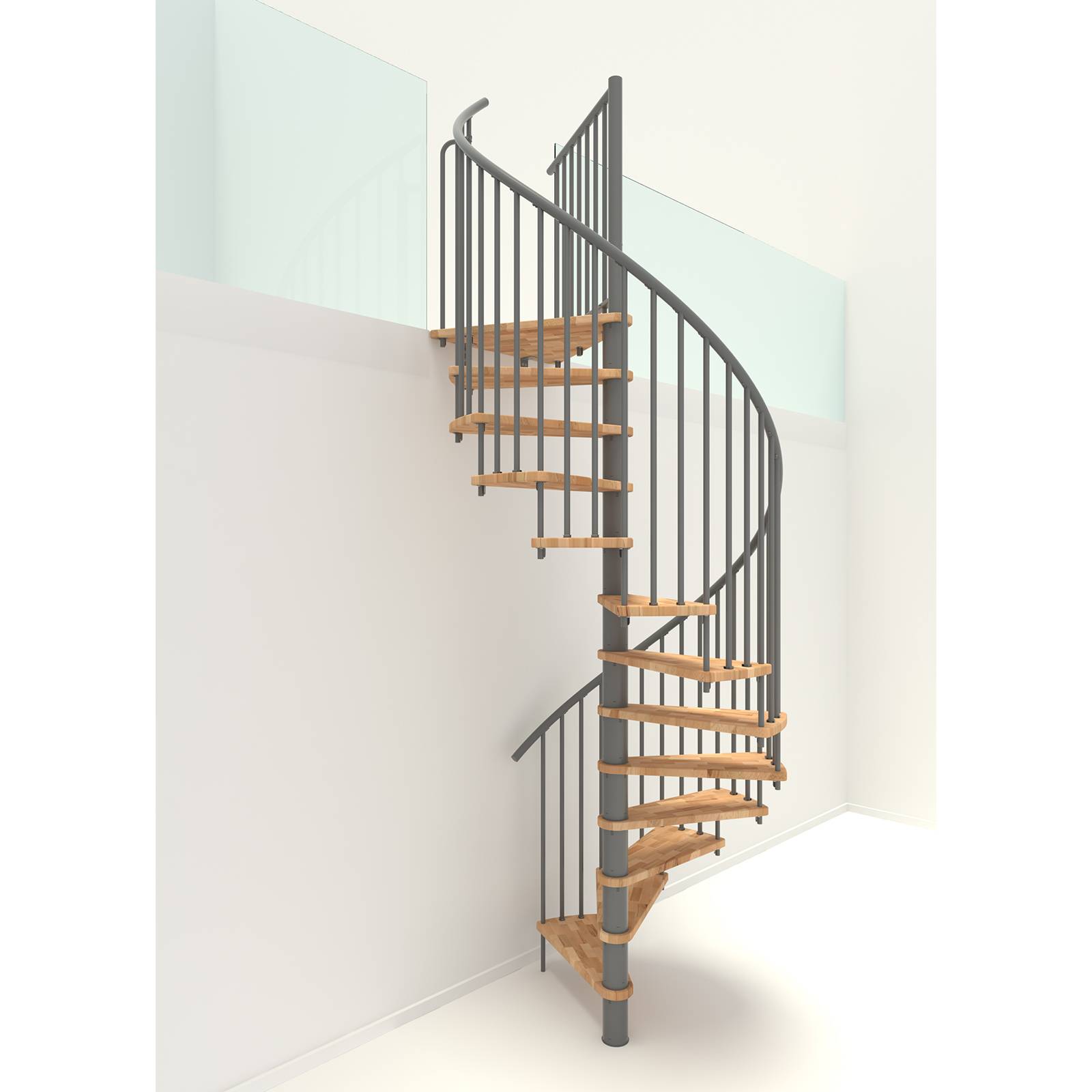 Minka Spindeltreppe Spiral Smart 38 - 305,5cm Geschosshöhe Buche Grau 140cm Durchmesser