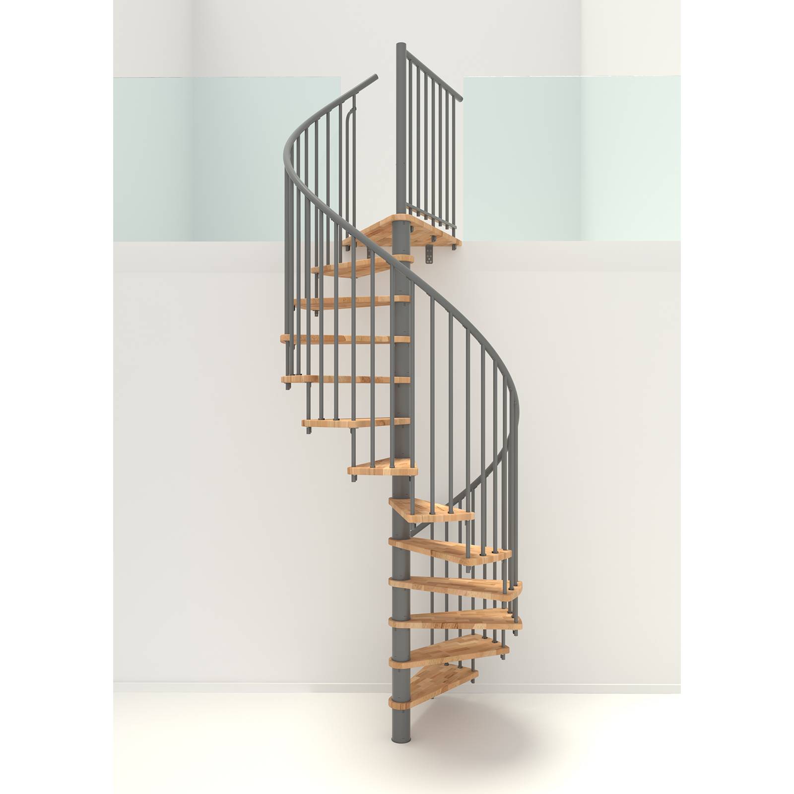 Minka Spindeltreppe Spiral Smart 38 - 305,5cm Geschosshöhe Buche Grau 140cm Durchmesser