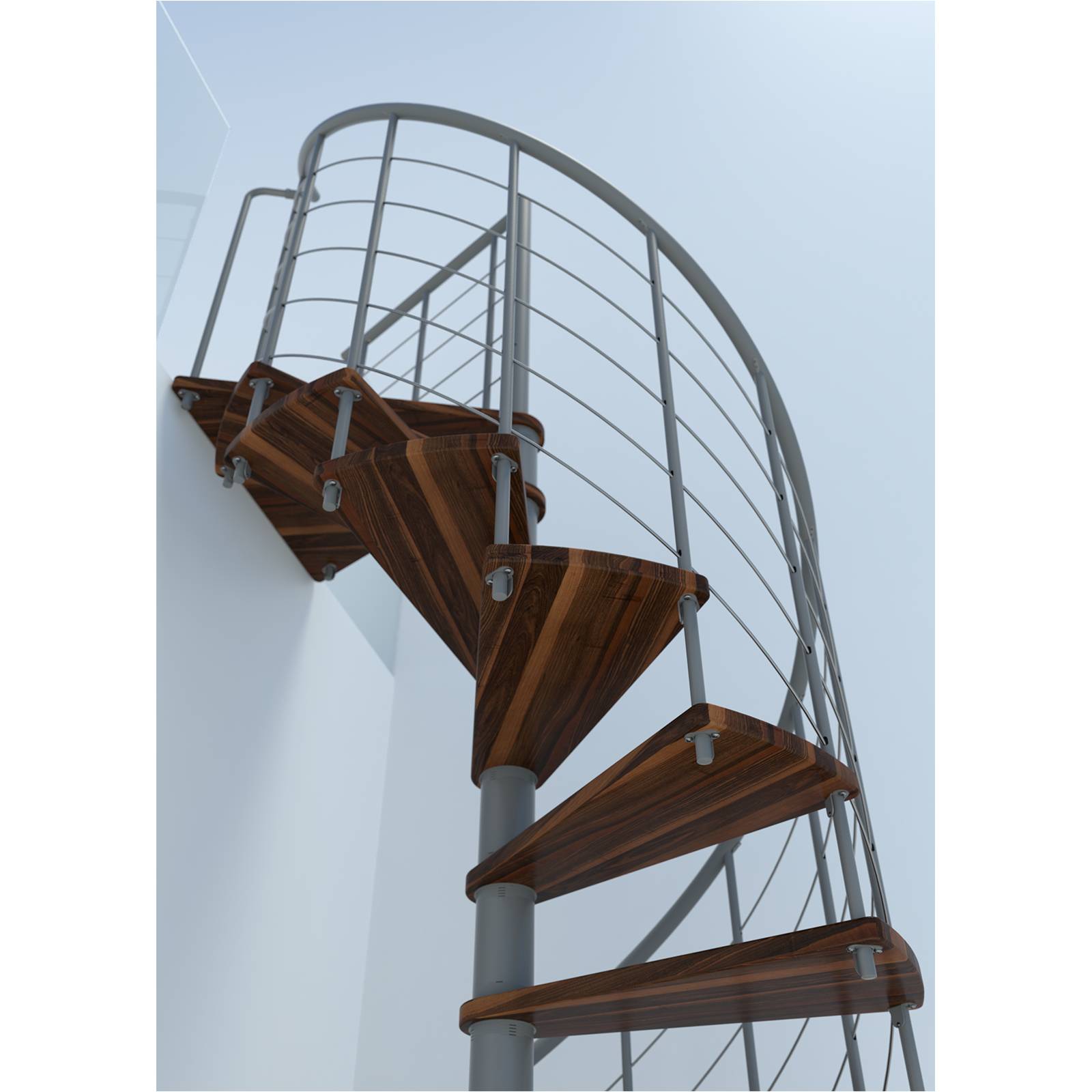 Minka Spindeltreppe Venezia Smart 38 - 305,5cm Geschosshöhe Walnuss Grau 160cm Durchmesser