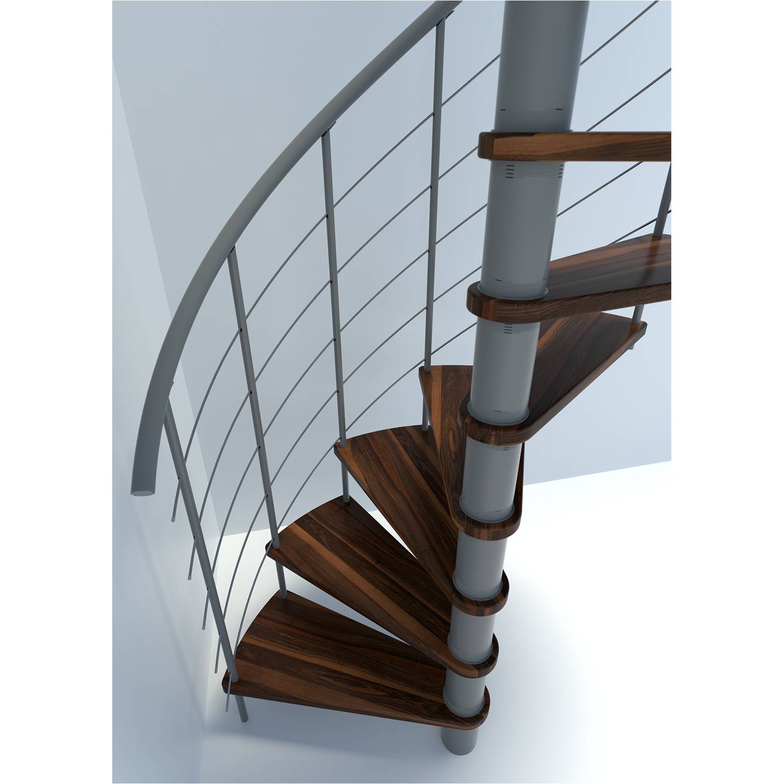 Minka Spindeltreppe Venezia Smart 38 - 305,5cm Geschosshöhe Walnuss Grau 160cm Durchmesser