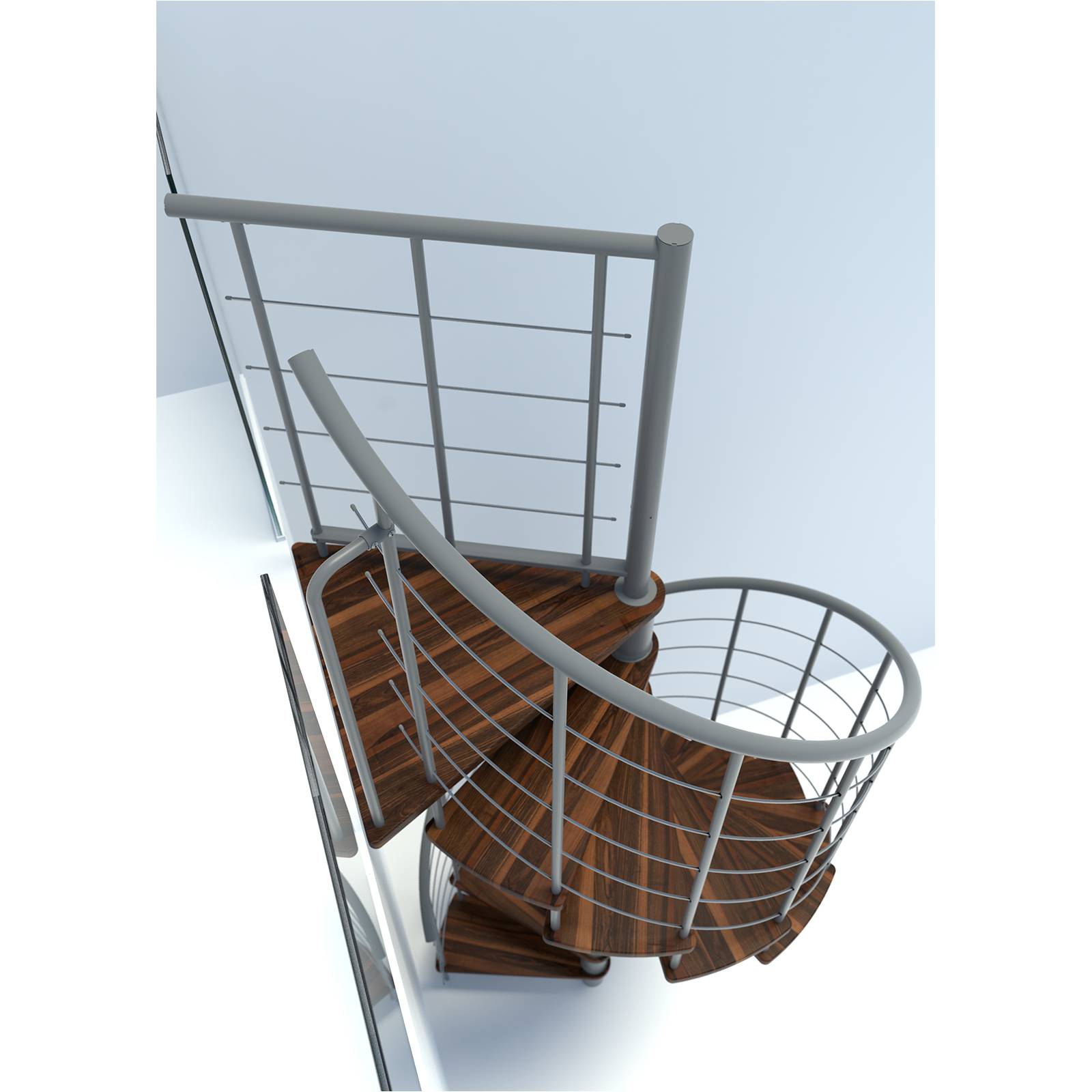 Minka Spindeltreppe Venezia Smart 38 - 305,5cm Geschosshöhe Walnuss Grau 160cm Durchmesser