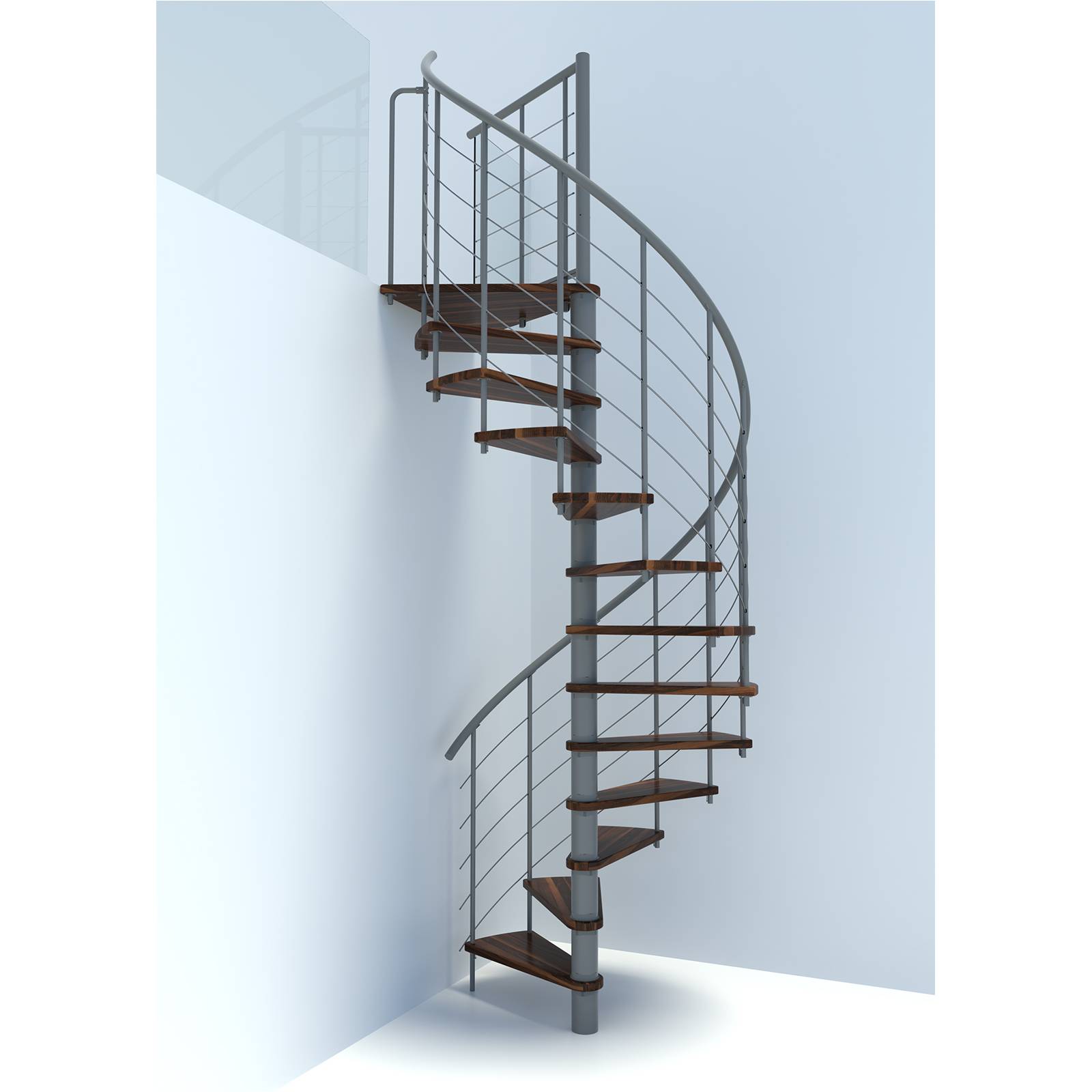 Minka Spindeltreppe Venezia Smart 38 - 305,5cm Geschosshöhe Walnuss Grau 160cm Durchmesser